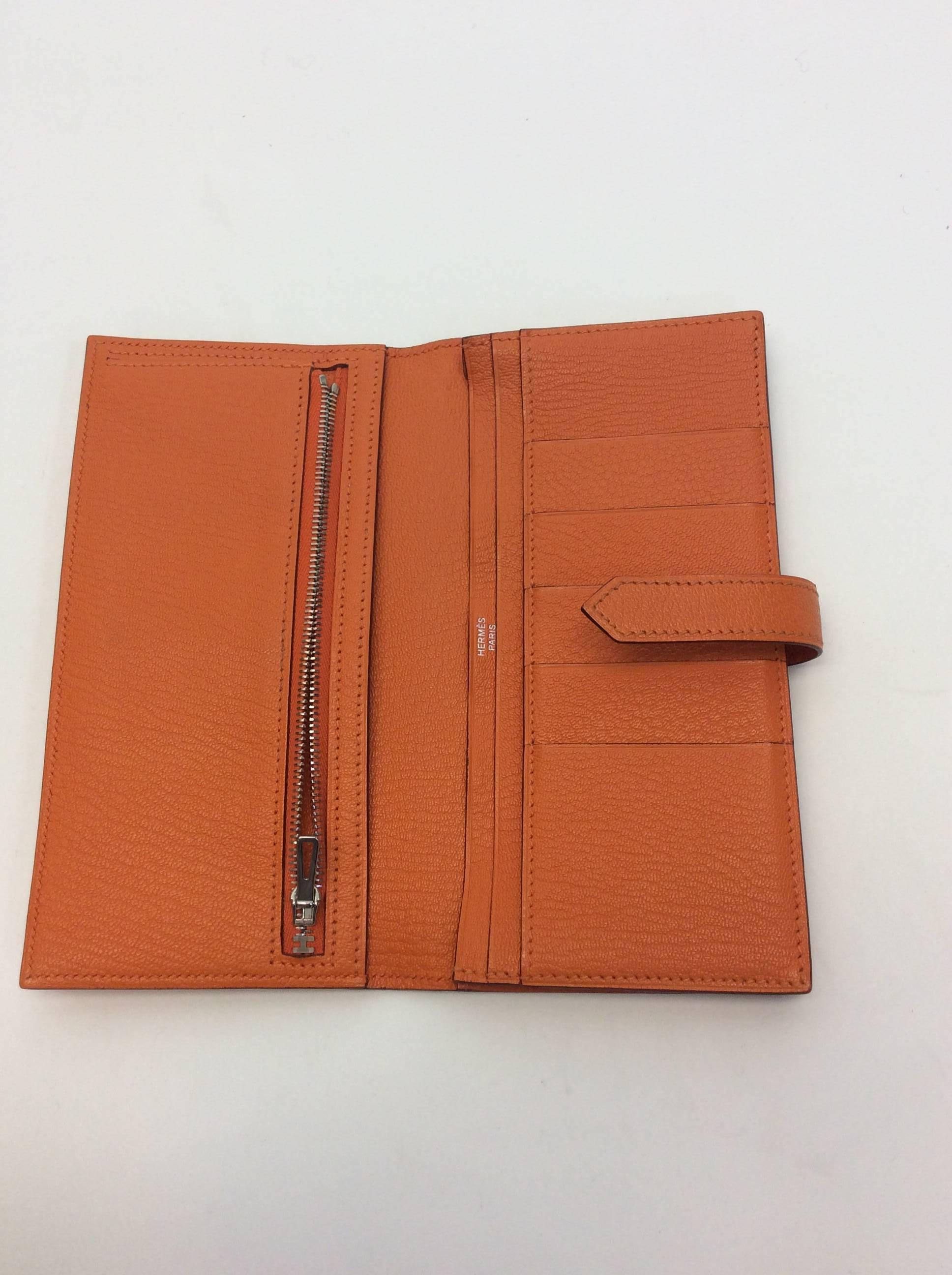 Hermes Orange Bearn Bifold Wallet For Sale 2