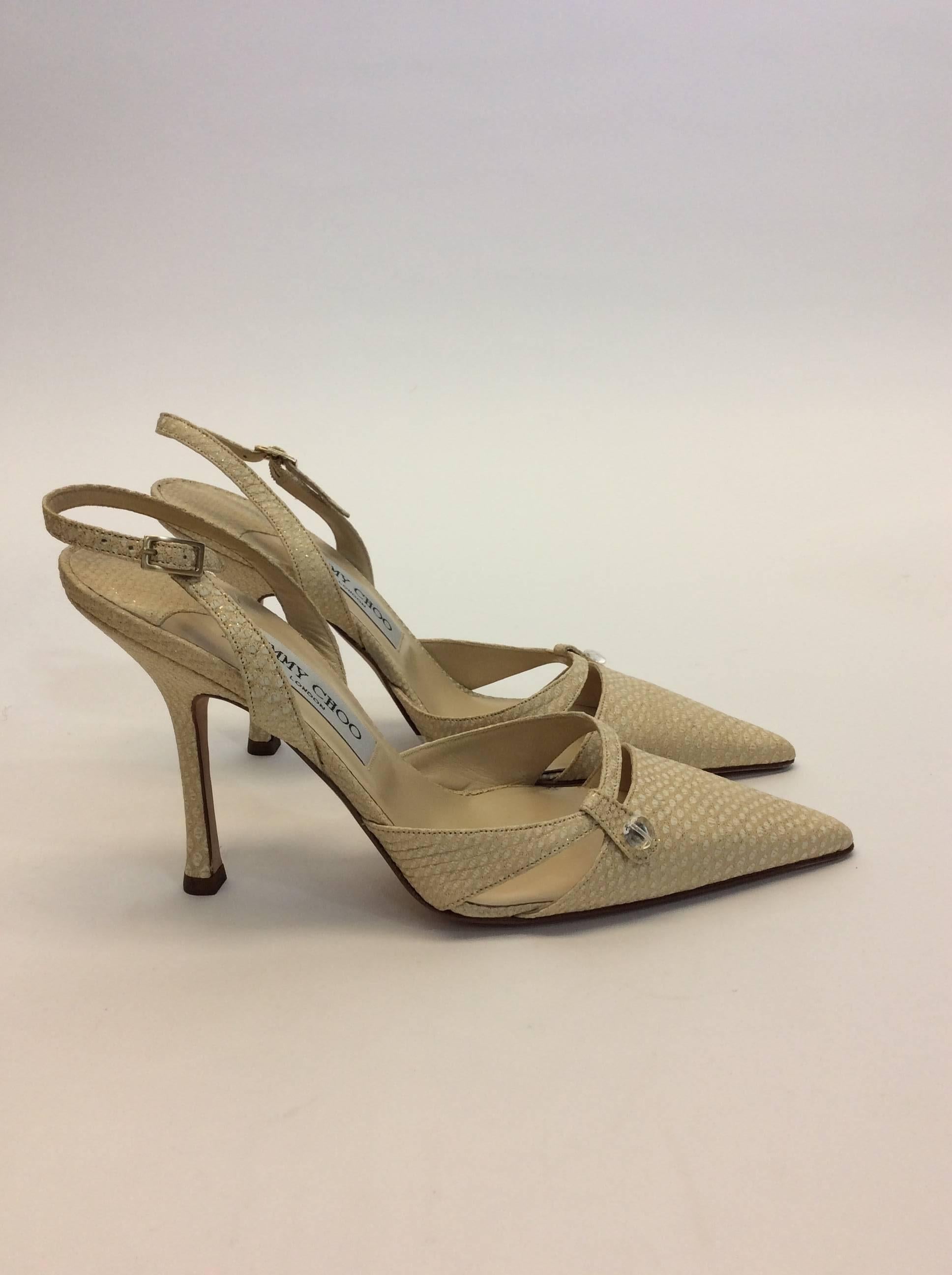 Jimmy Choo Canvas Snake Skin Print Slingback Pump In Excellent Condition For Sale In Narberth, PA