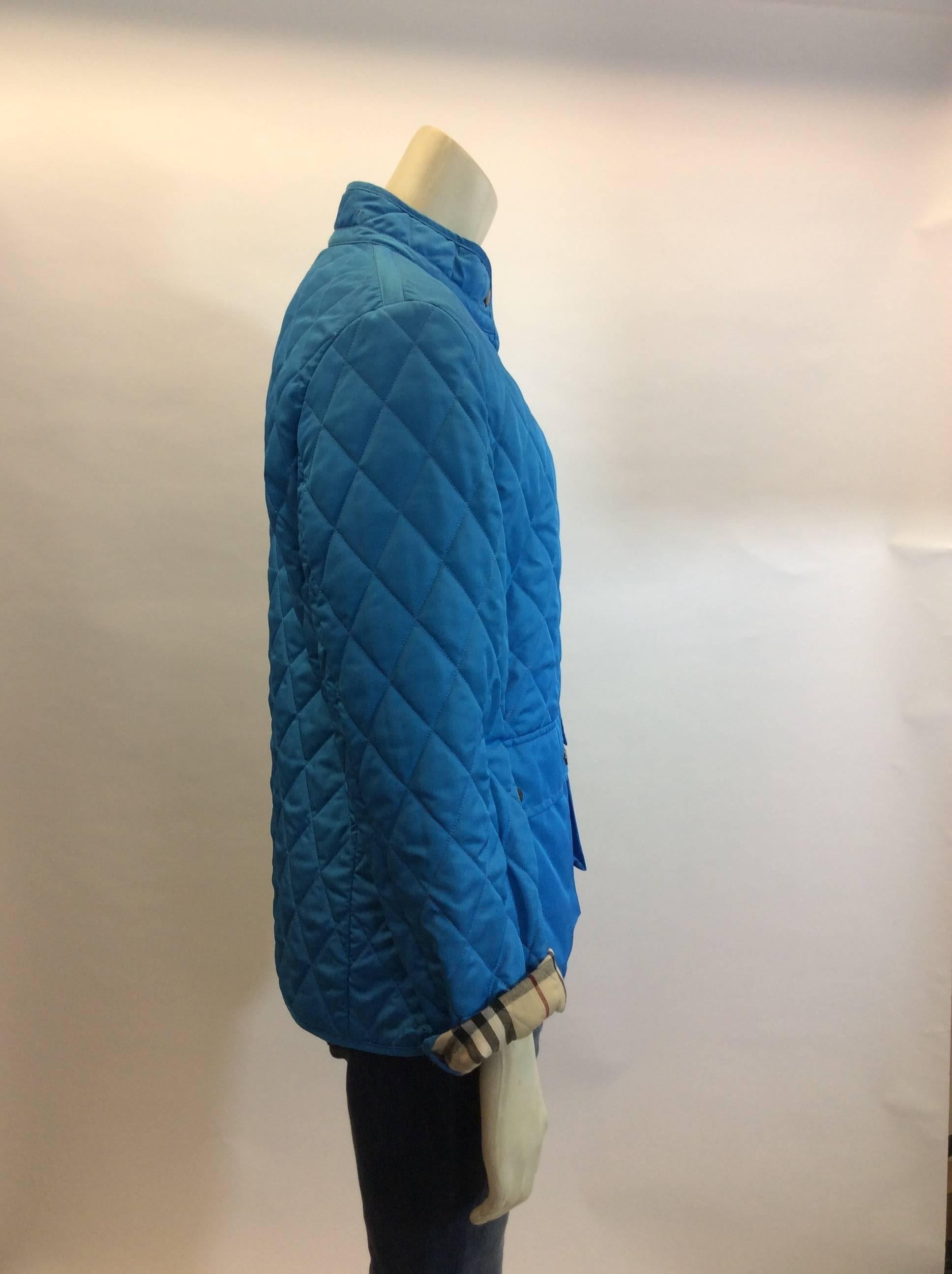 Women's Burberry Blue Quilted Jacket For Sale