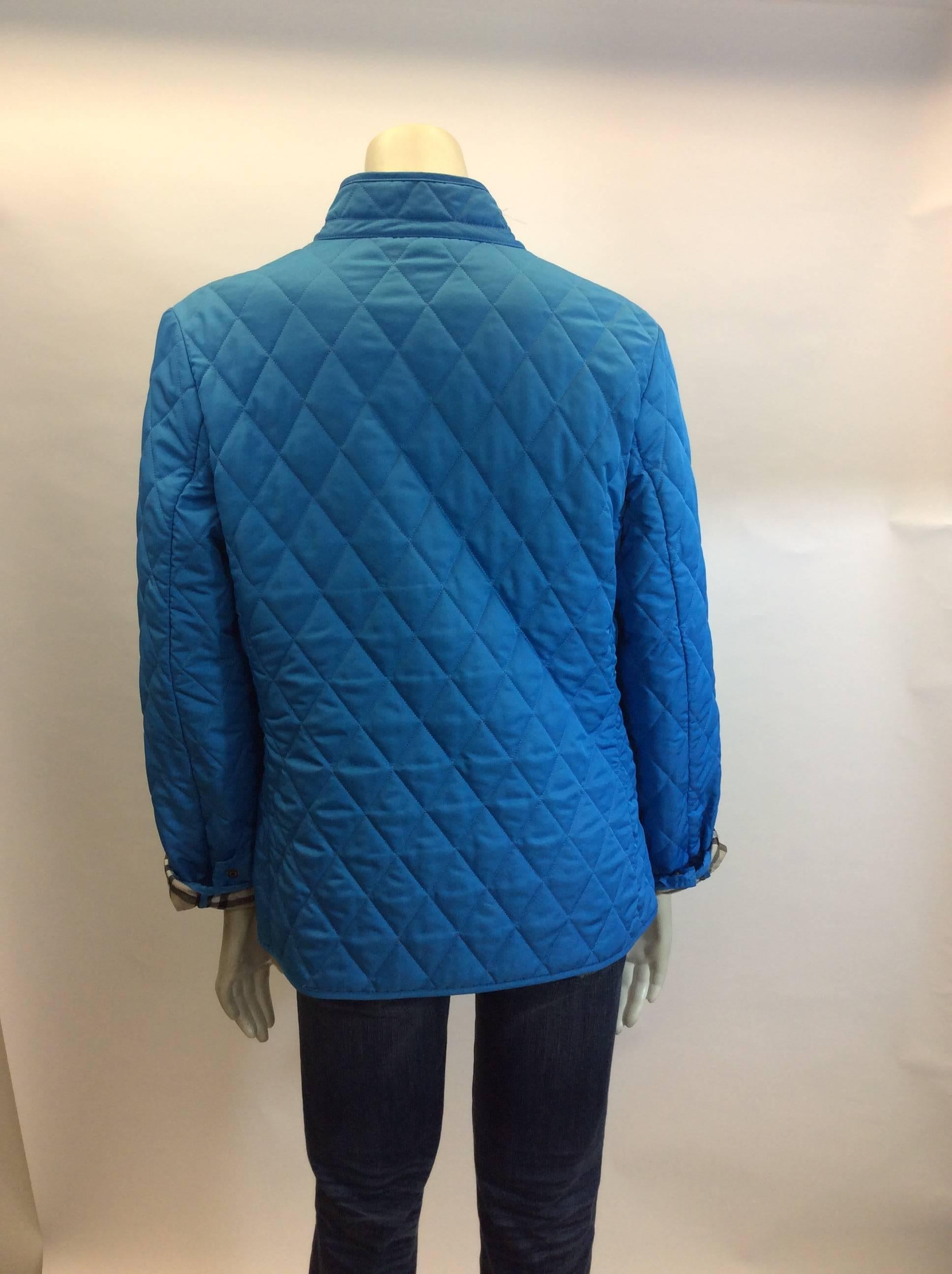Burberry Blue Quilted Jacket In Excellent Condition For Sale In Narberth, PA
