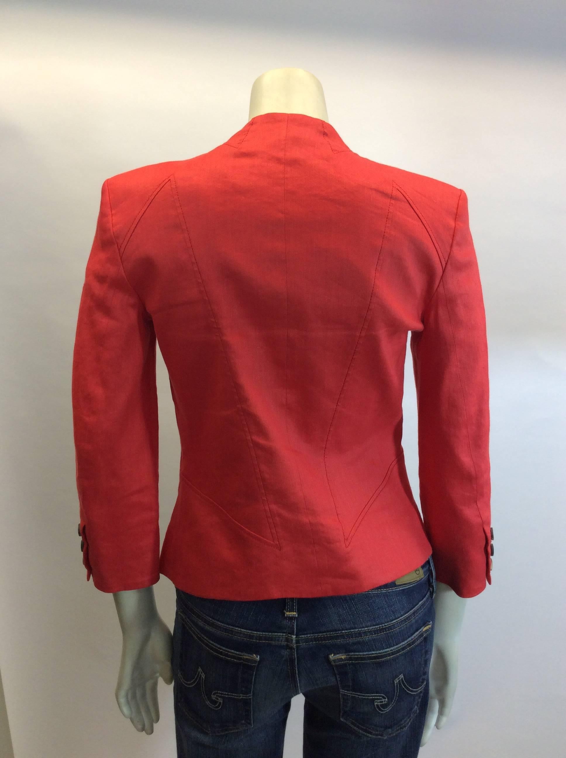 Red Helmut Lang Linen Cropped Jacket For Sale