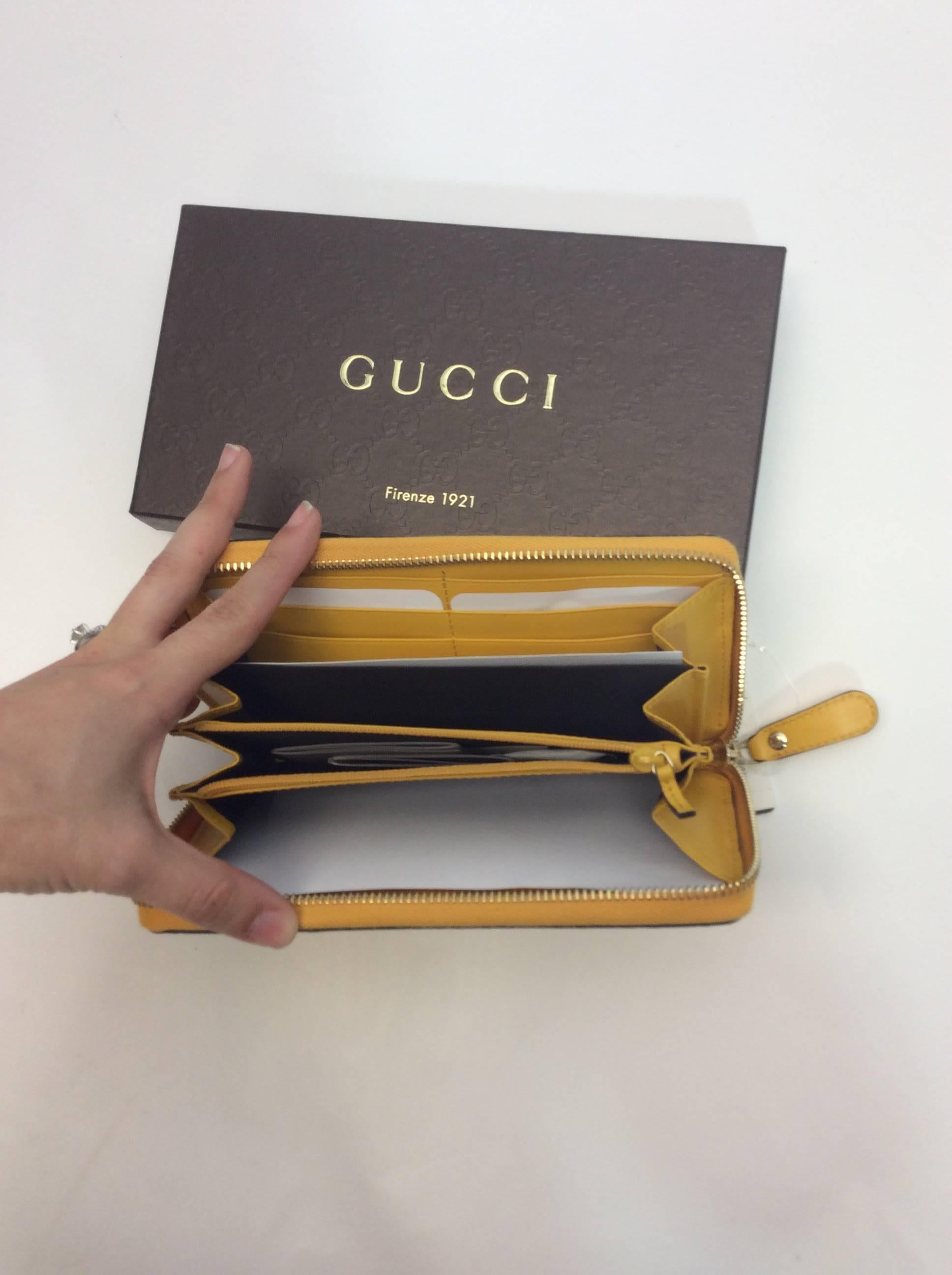 Gucci NIB Bright Yellow Diamante Wallet For Sale 1
