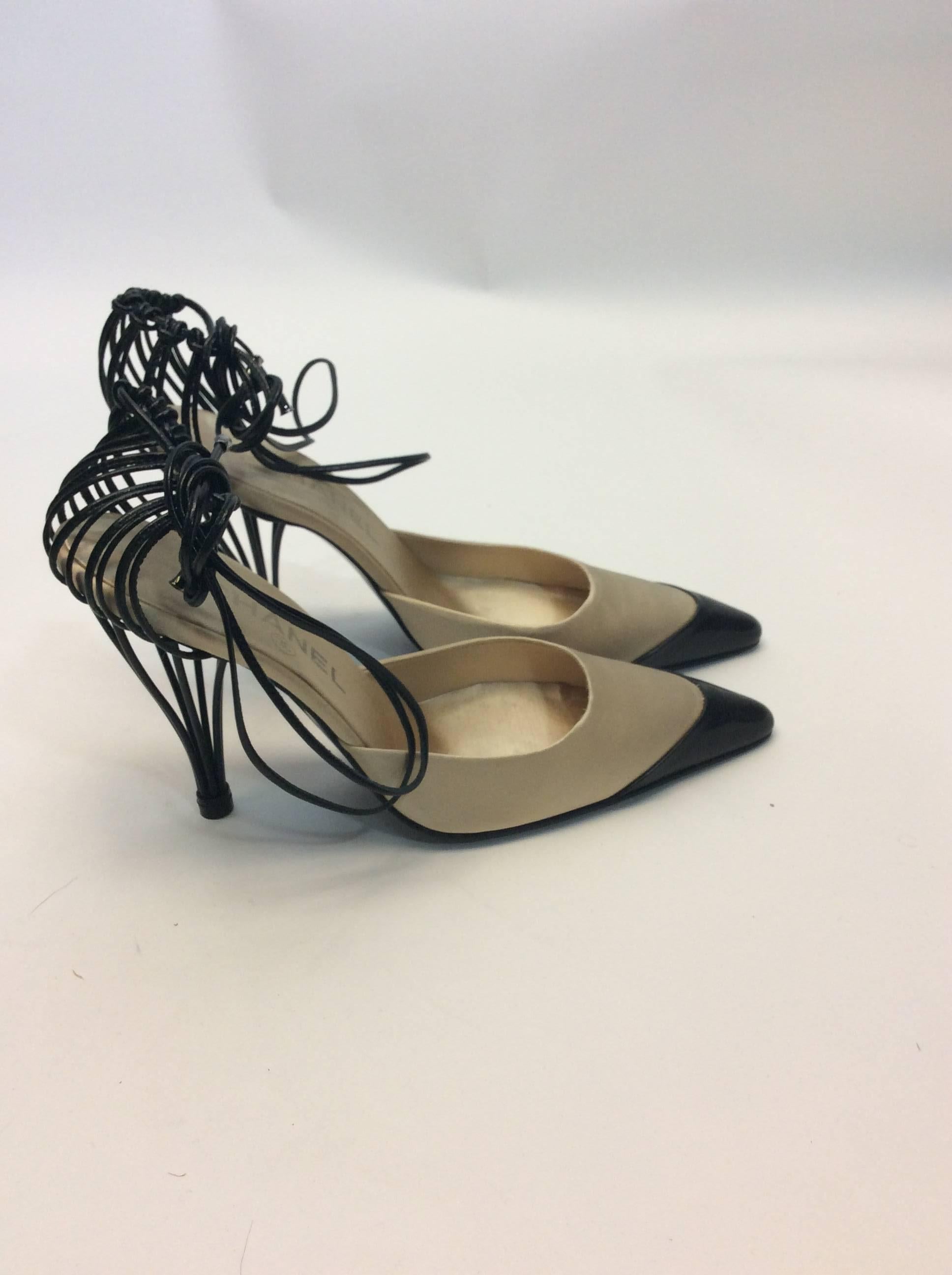 Chanel Satin Ankle Wrap Brand New Pumps In New Condition For Sale In Narberth, PA