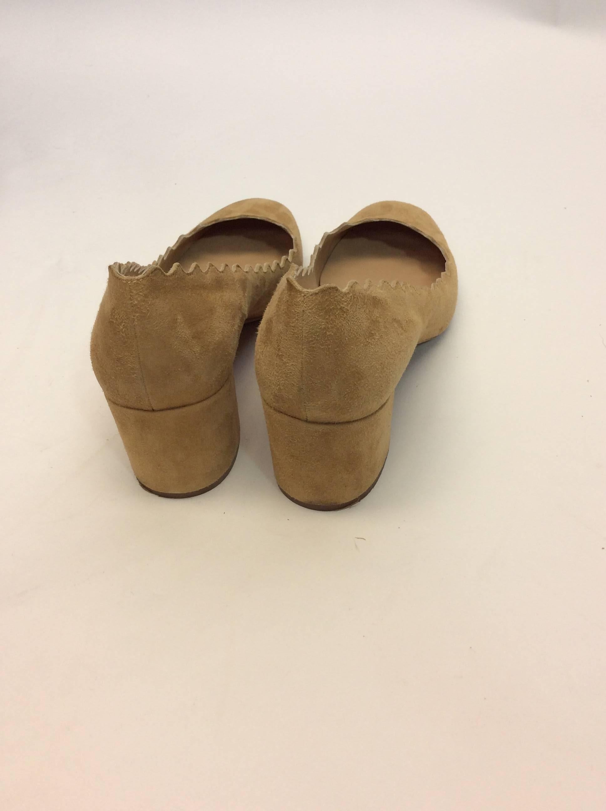Brown Chloe Suede Scalloped Heels For Sale