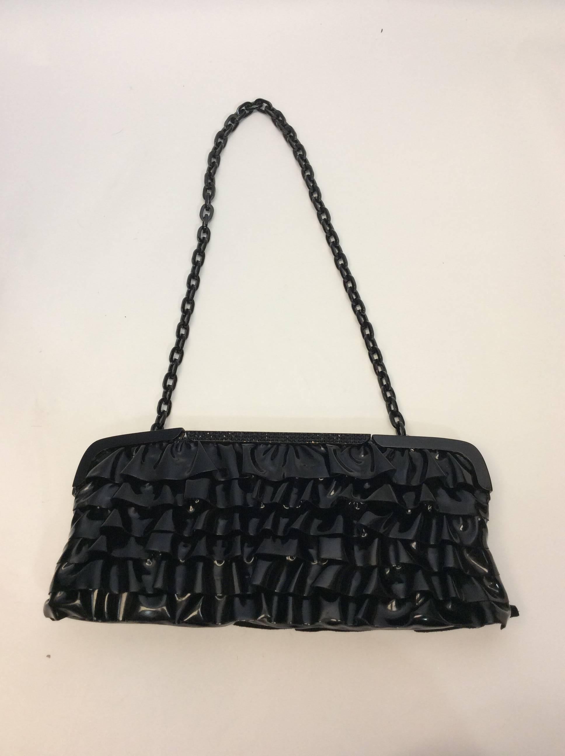 Black Valentino Patent Leather Ruffle Clutch For Sale