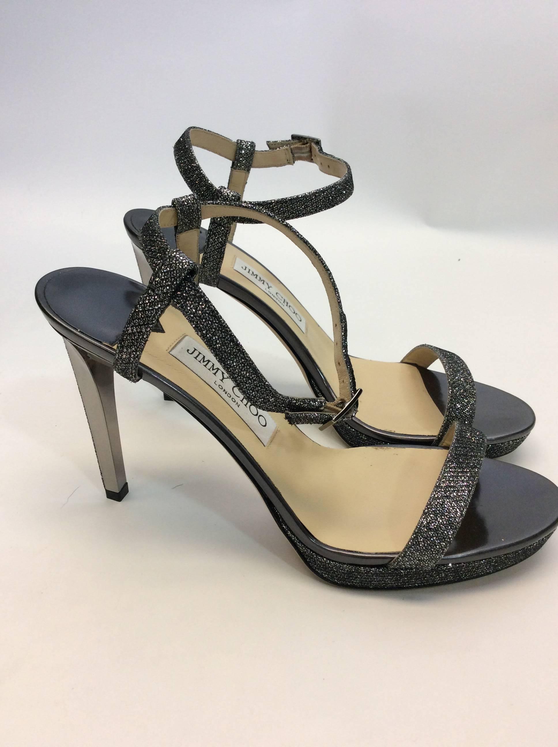 Jimmy Choo NIB Glitter Strap Heels In New Condition For Sale In Narberth, PA