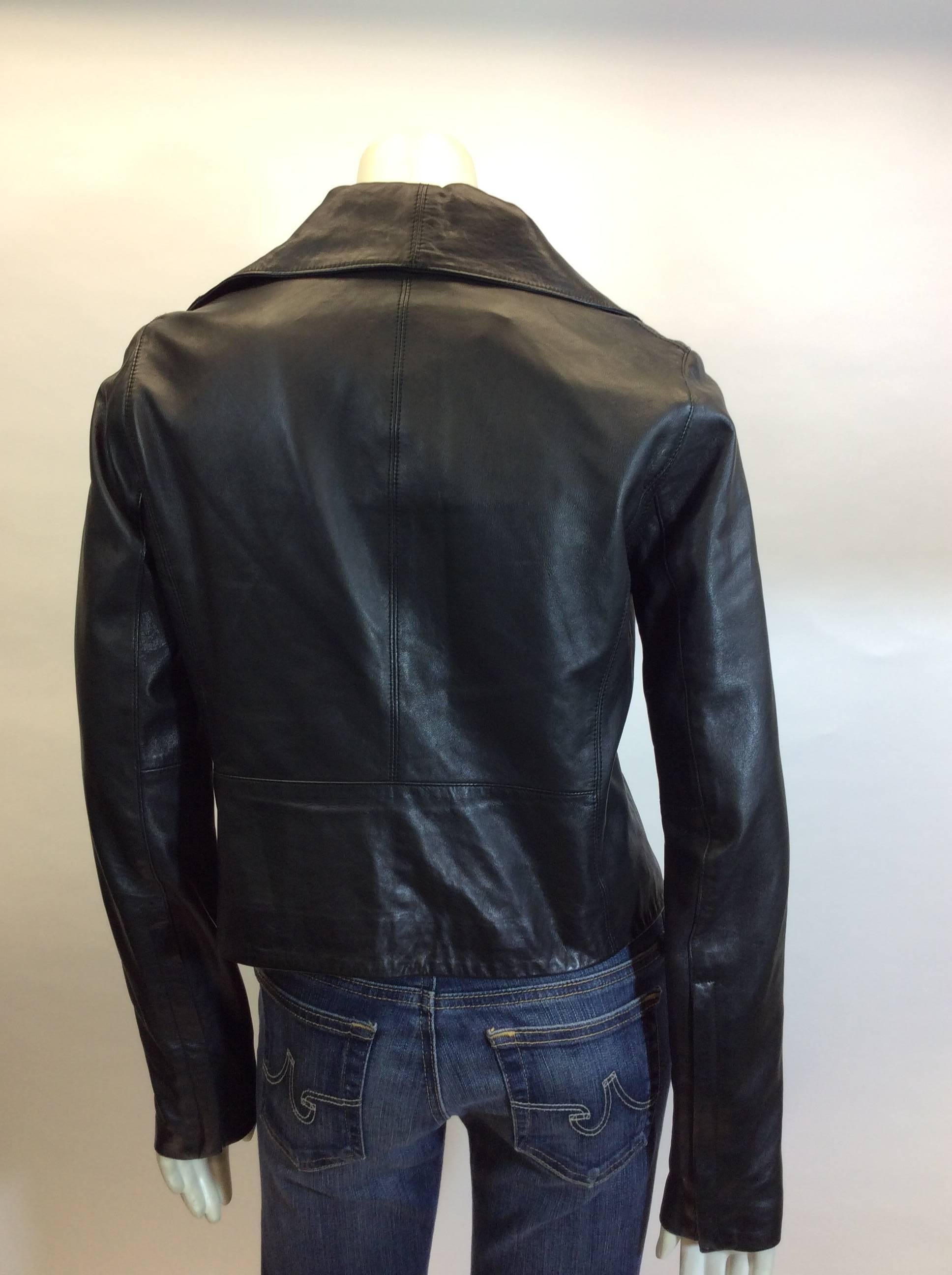 Vince Black Leather Moto Jacket In Excellent Condition For Sale In Narberth, PA