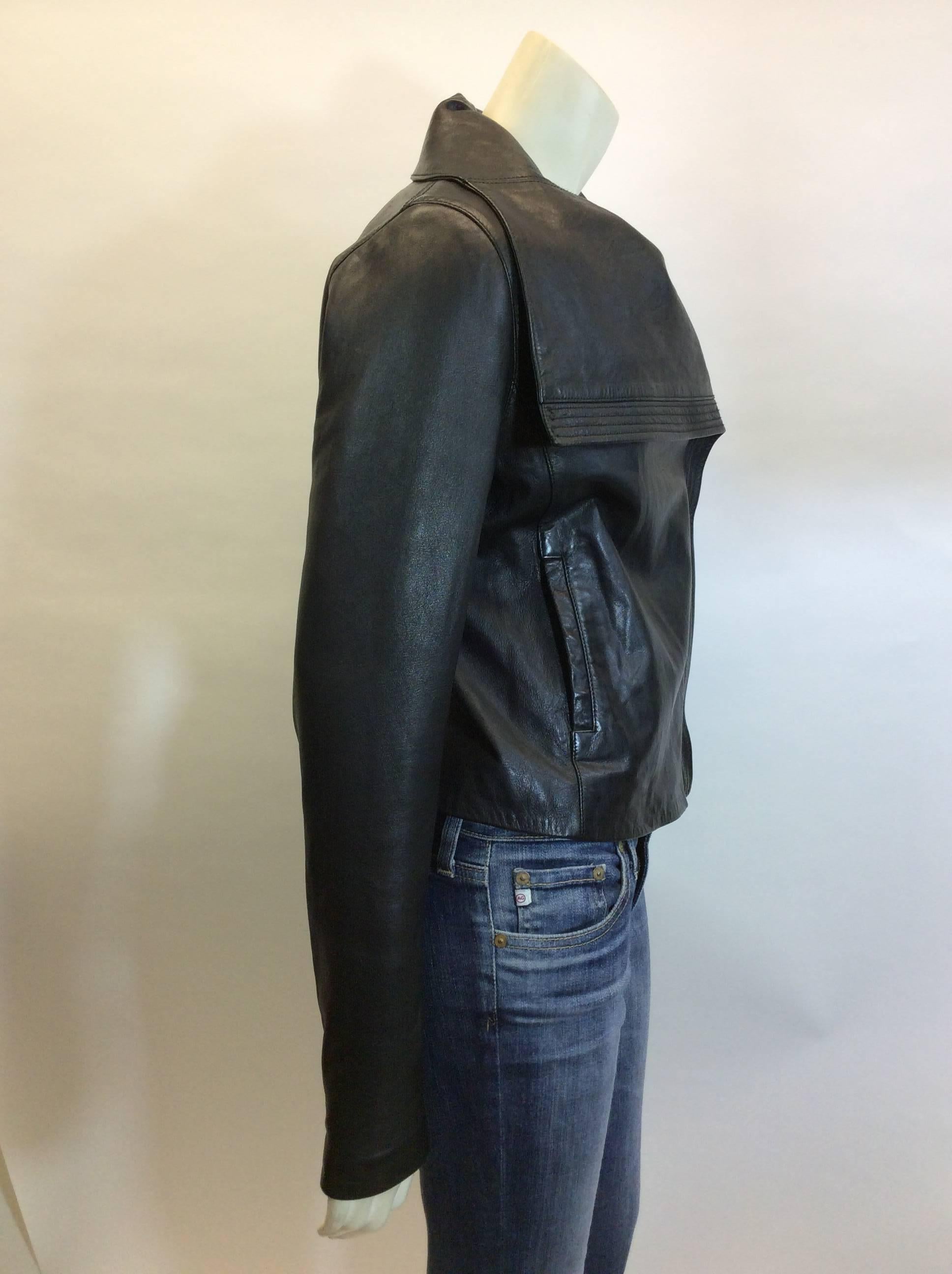 Women's Vince Black Leather Moto Jacket For Sale