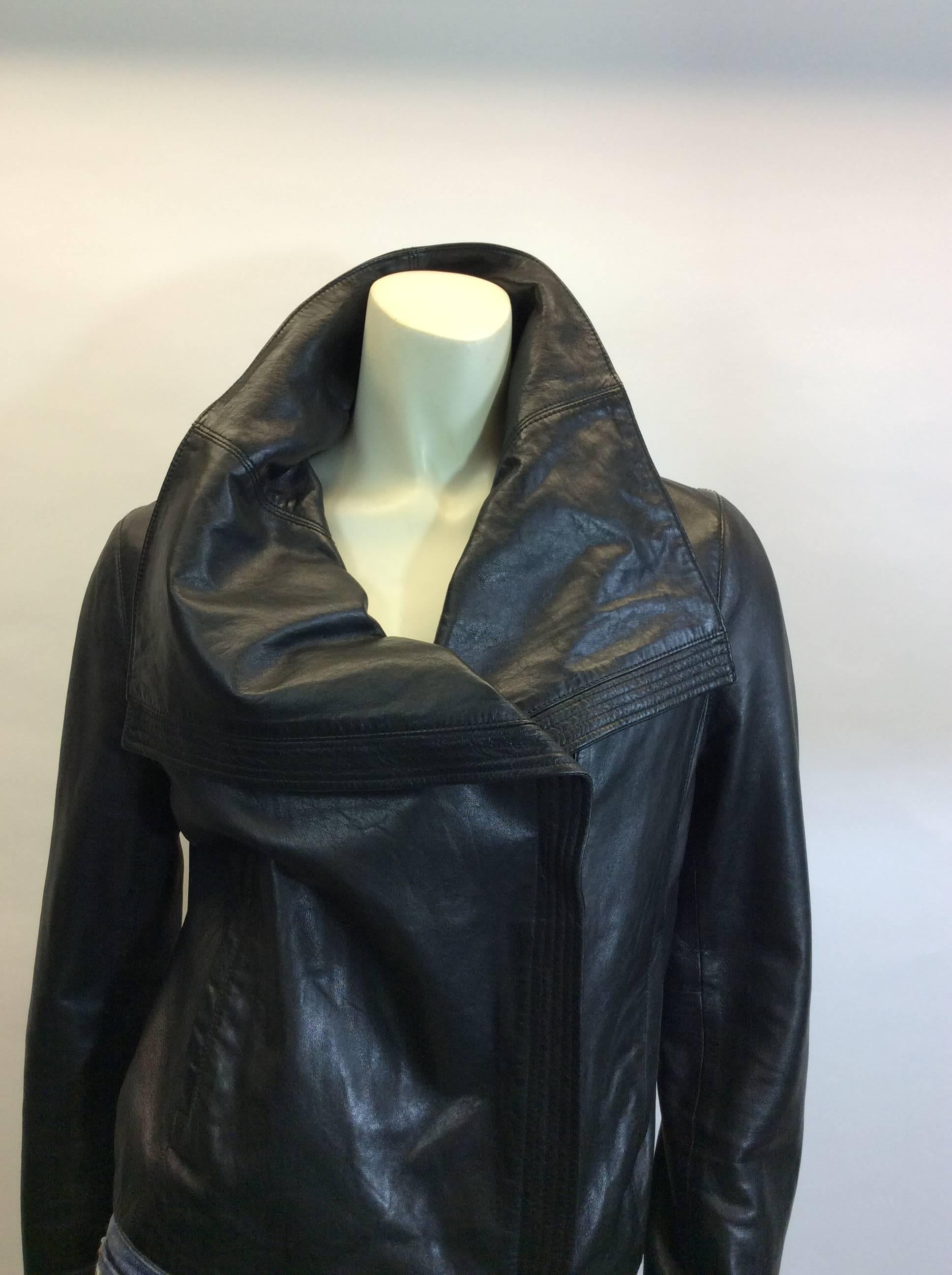 Vince Black Leather Moto Jacket For Sale 1