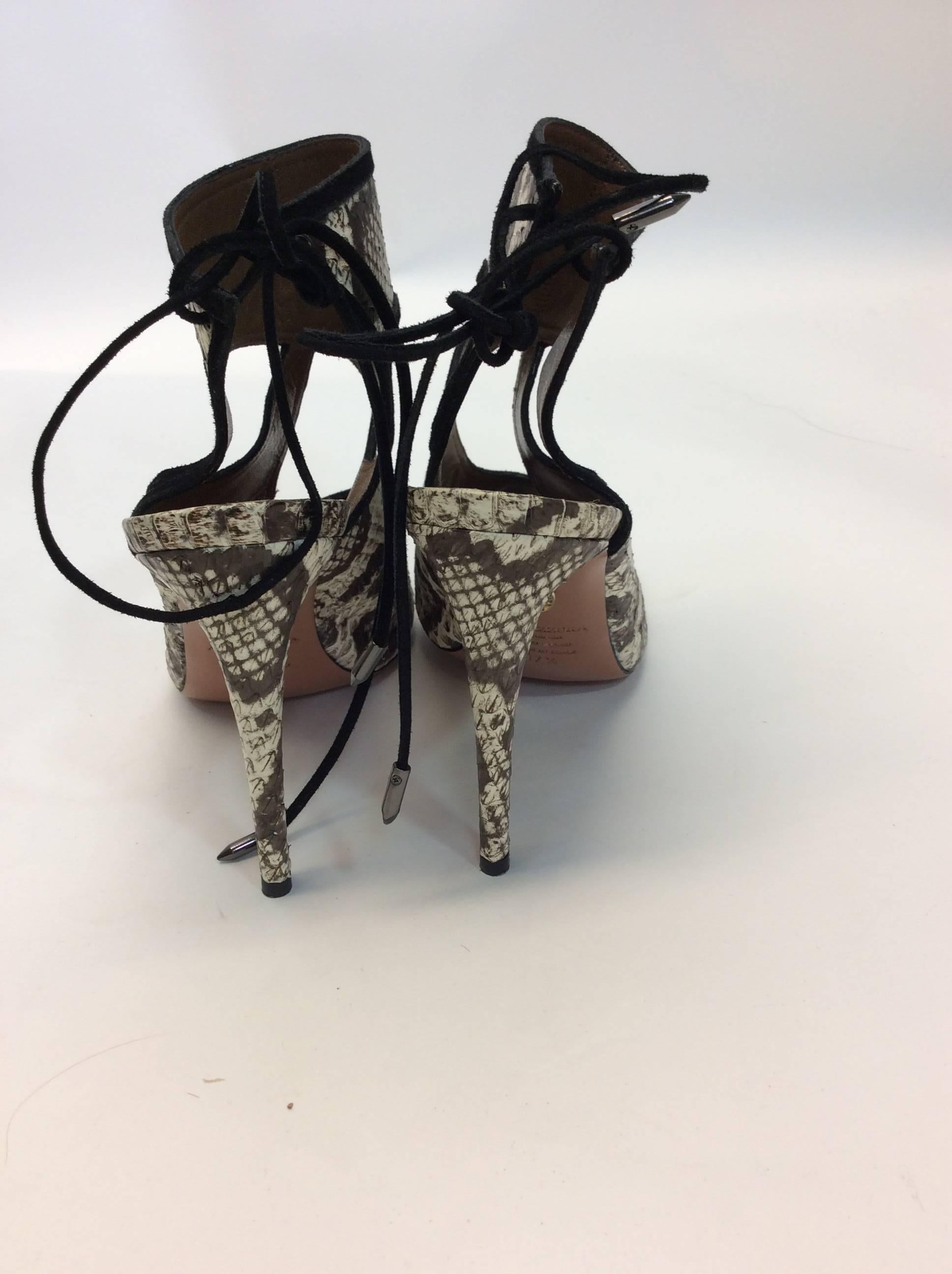 Aquazzura Snake Skin Lace Up Pumps  In New Condition For Sale In Narberth, PA