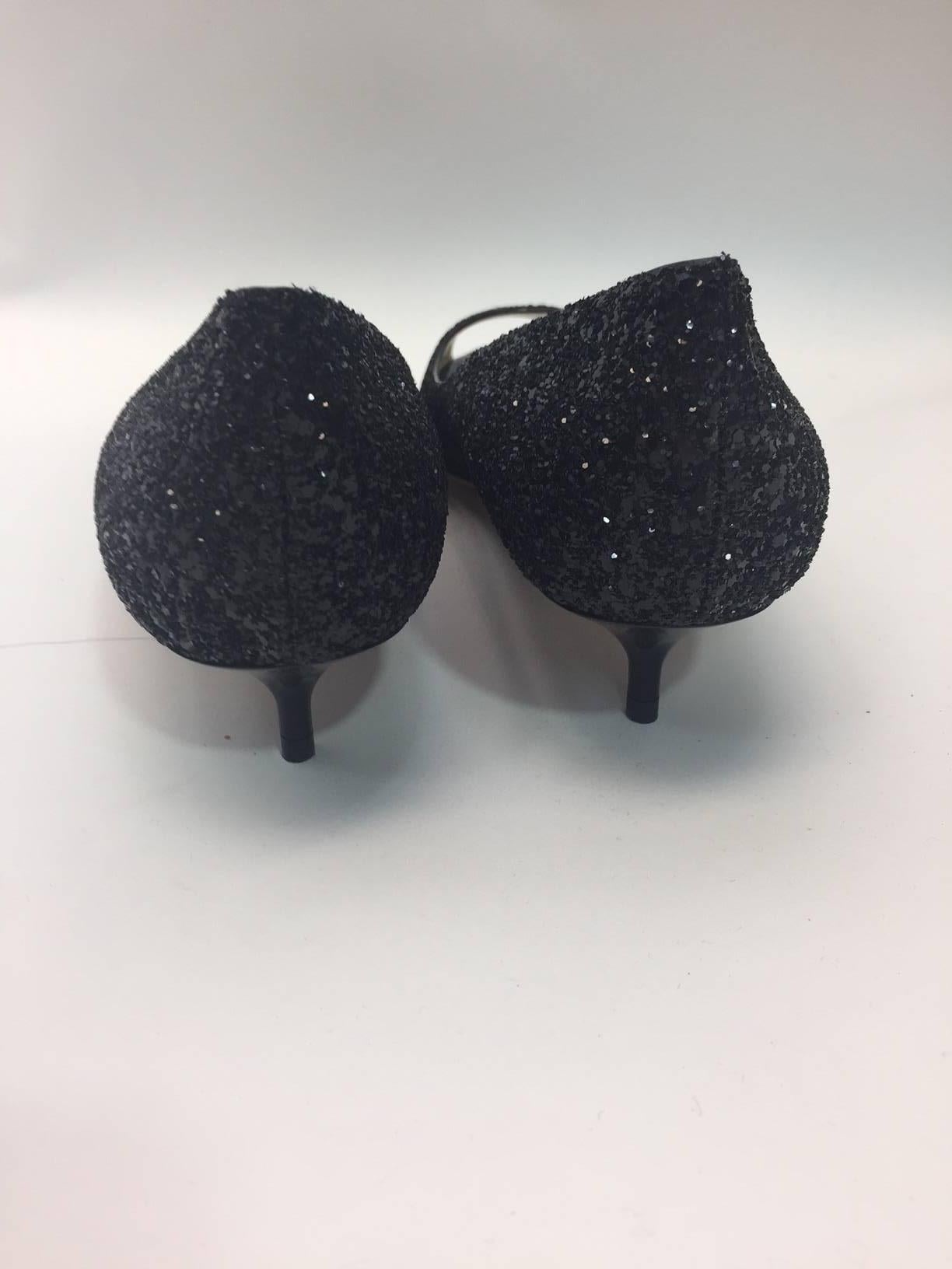 Jimmy Choo New Black Glitter Kitten Heels In New Condition For Sale In Narberth, PA