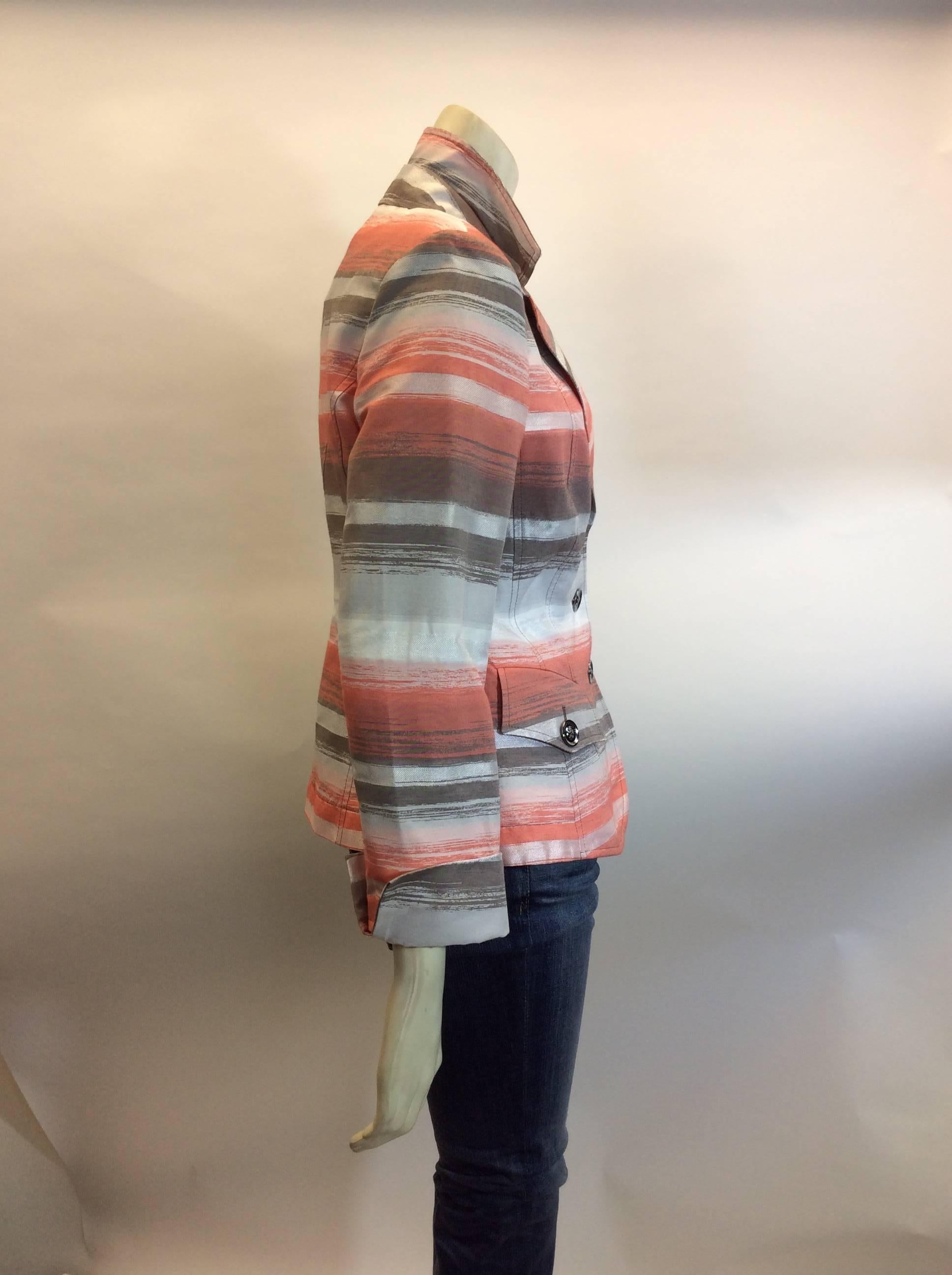 Women's Akris Coral Stripe Double Collar Blazer For Sale
