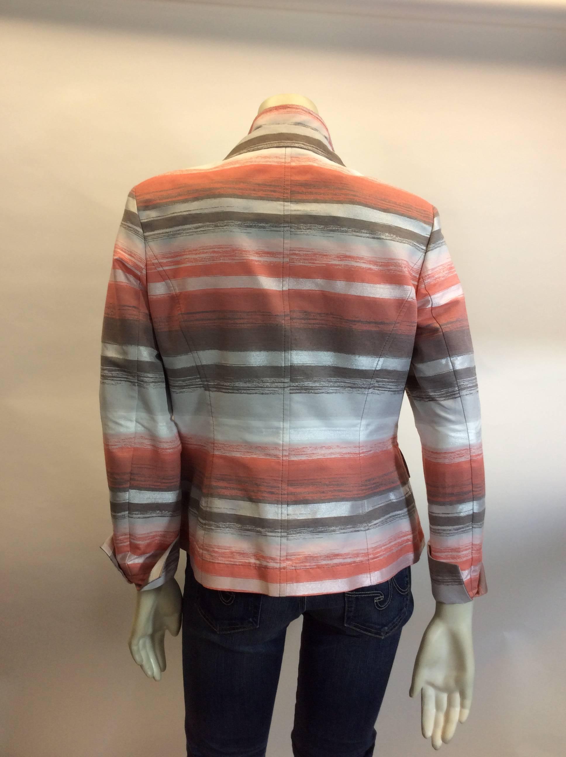 Akris Coral Stripe Double Collar Blazer In Excellent Condition For Sale In Narberth, PA