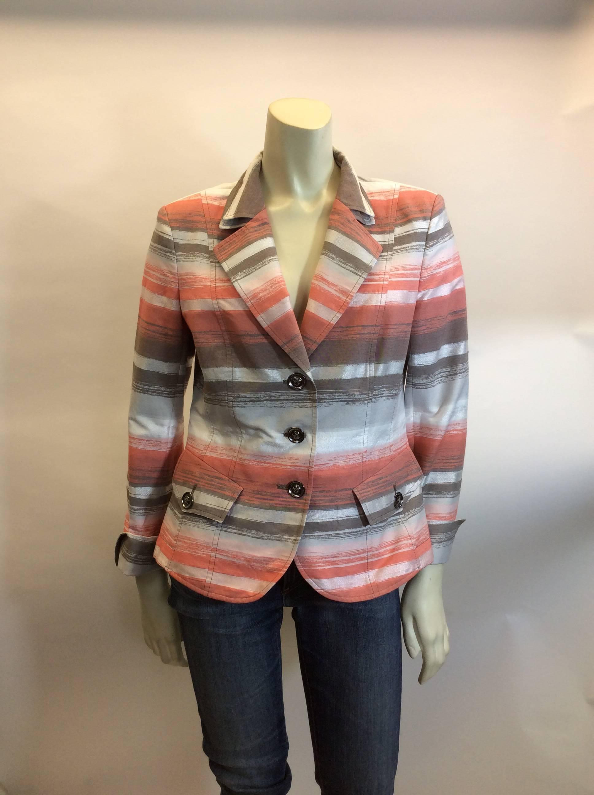 Akris Coral Stripe Blazer
$299
3 silver buttons
Double collar
2 front pockets
Size Medium
