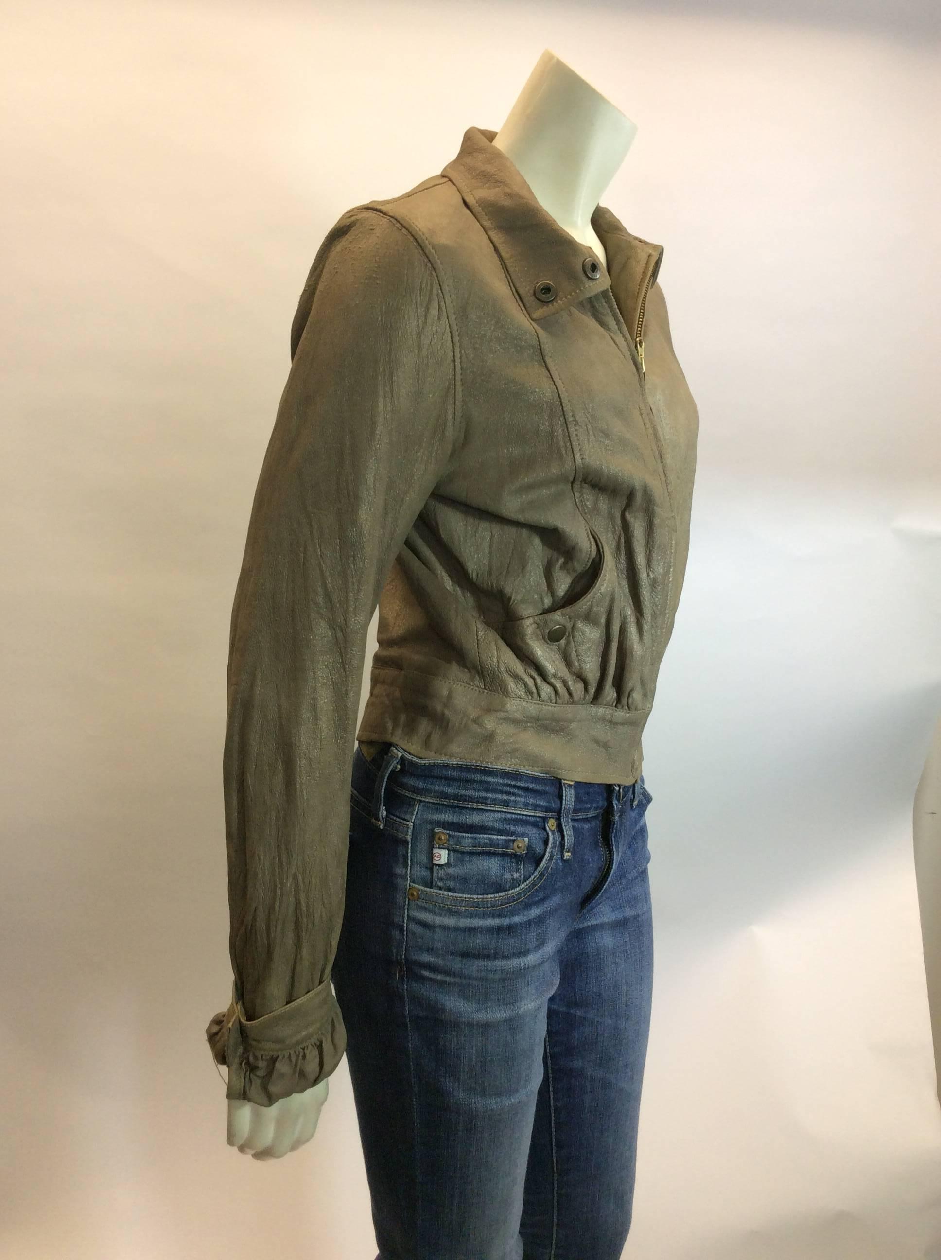 Mike & Chris Taupe Leather Jacket With Neck Scarf For Sale 2