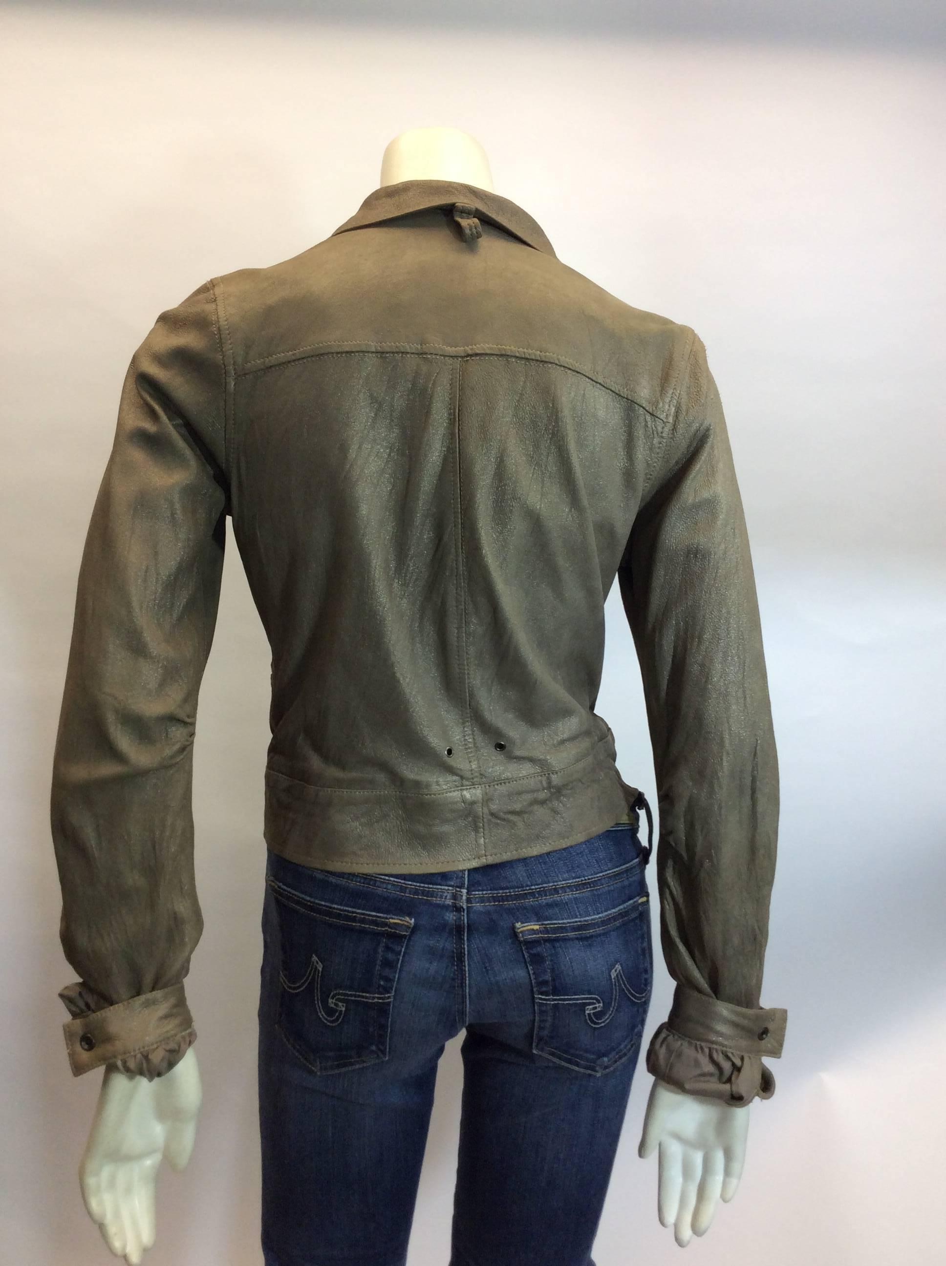 Mike & Chris Taupe Leather Jacket With Neck Scarf For Sale 1