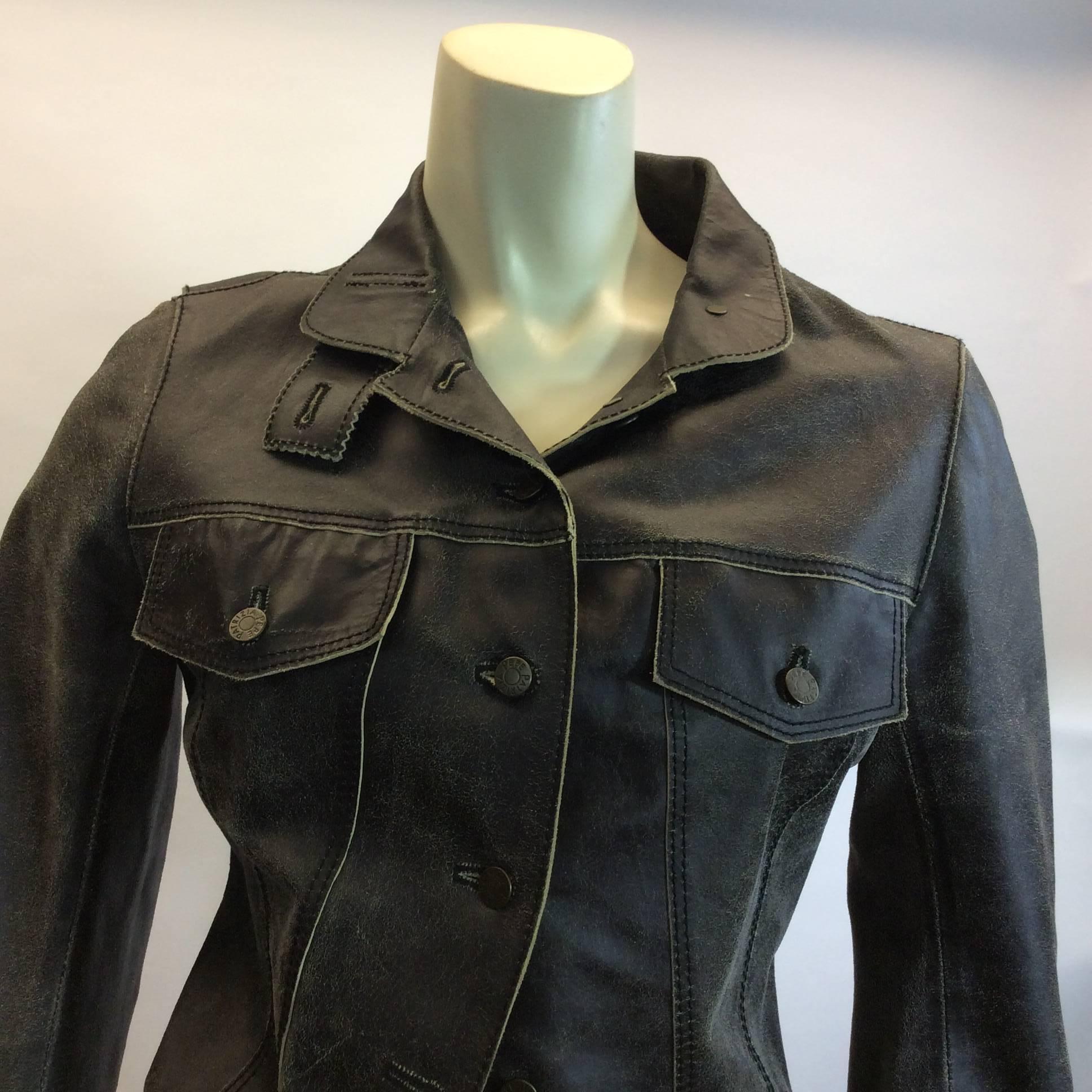 Patricia Pepe Leather Moto Button Jacket
Size 40
Distressed look
Cut high in the back
$299
100% leather 
