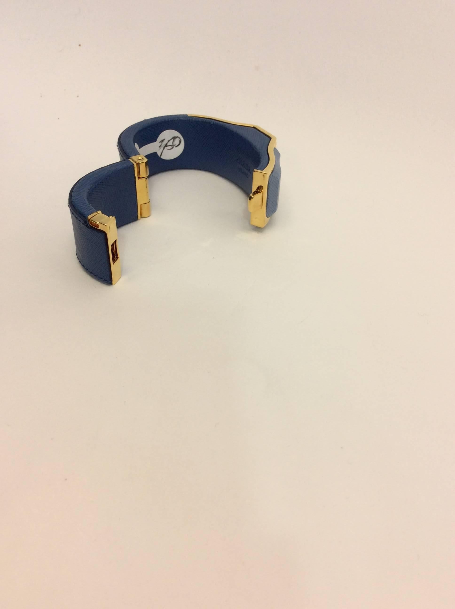 Prada Blue Leather Cuff In Excellent Condition For Sale In Narberth, PA