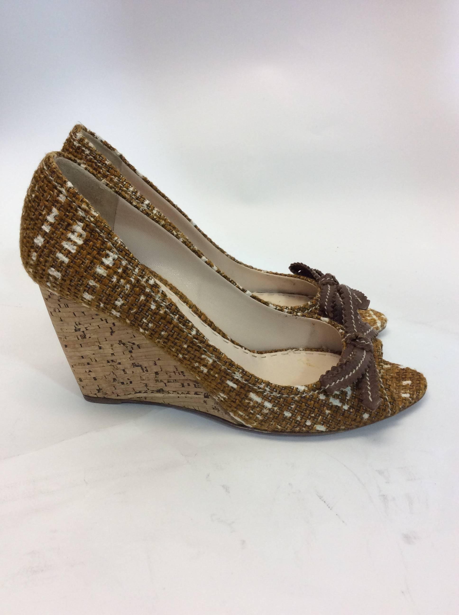 Prada Tweed Peep Toe Wedge In Excellent Condition For Sale In Narberth, PA