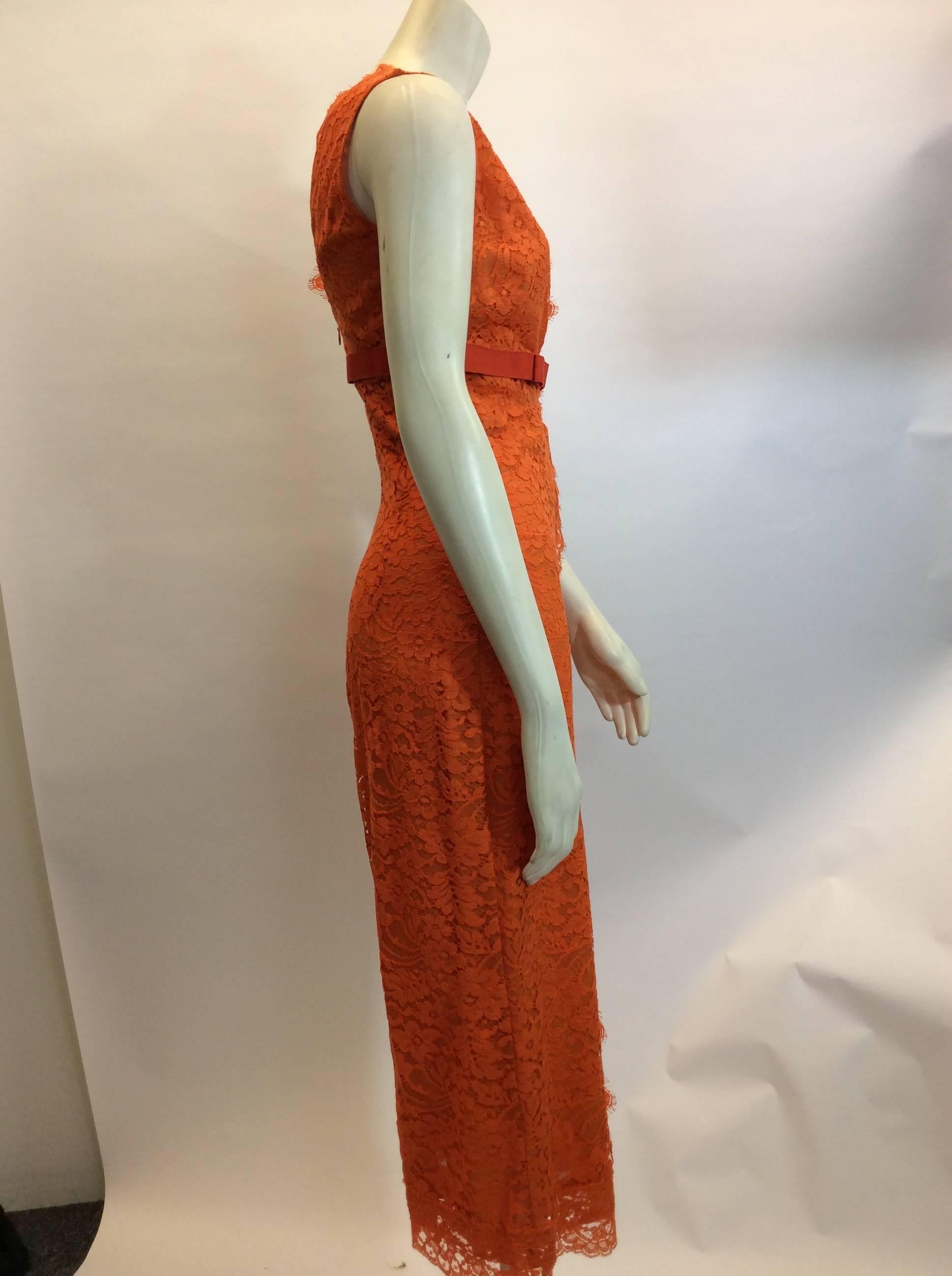 Dolce & Gabanna Lace Orange V Neck Dress  In New Condition For Sale In Narberth, PA