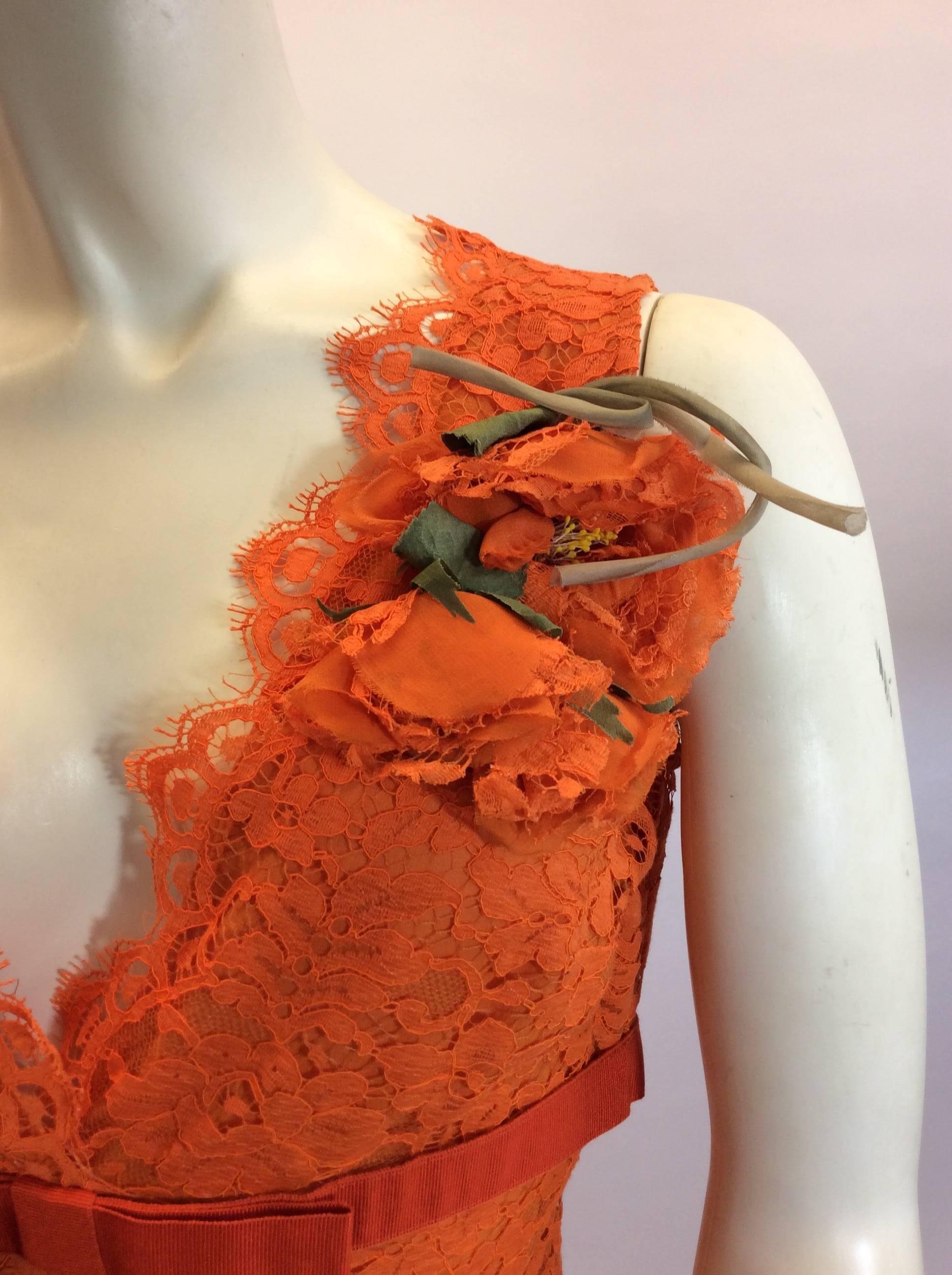 Women's Dolce & Gabanna Lace Orange V Neck Dress  For Sale