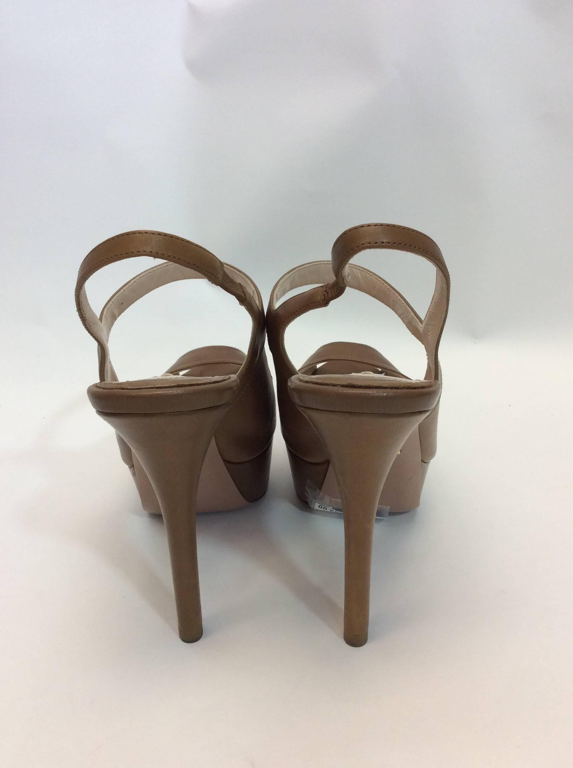 Brown Prada Leather Peep Toe Platform Stiletto For Sale