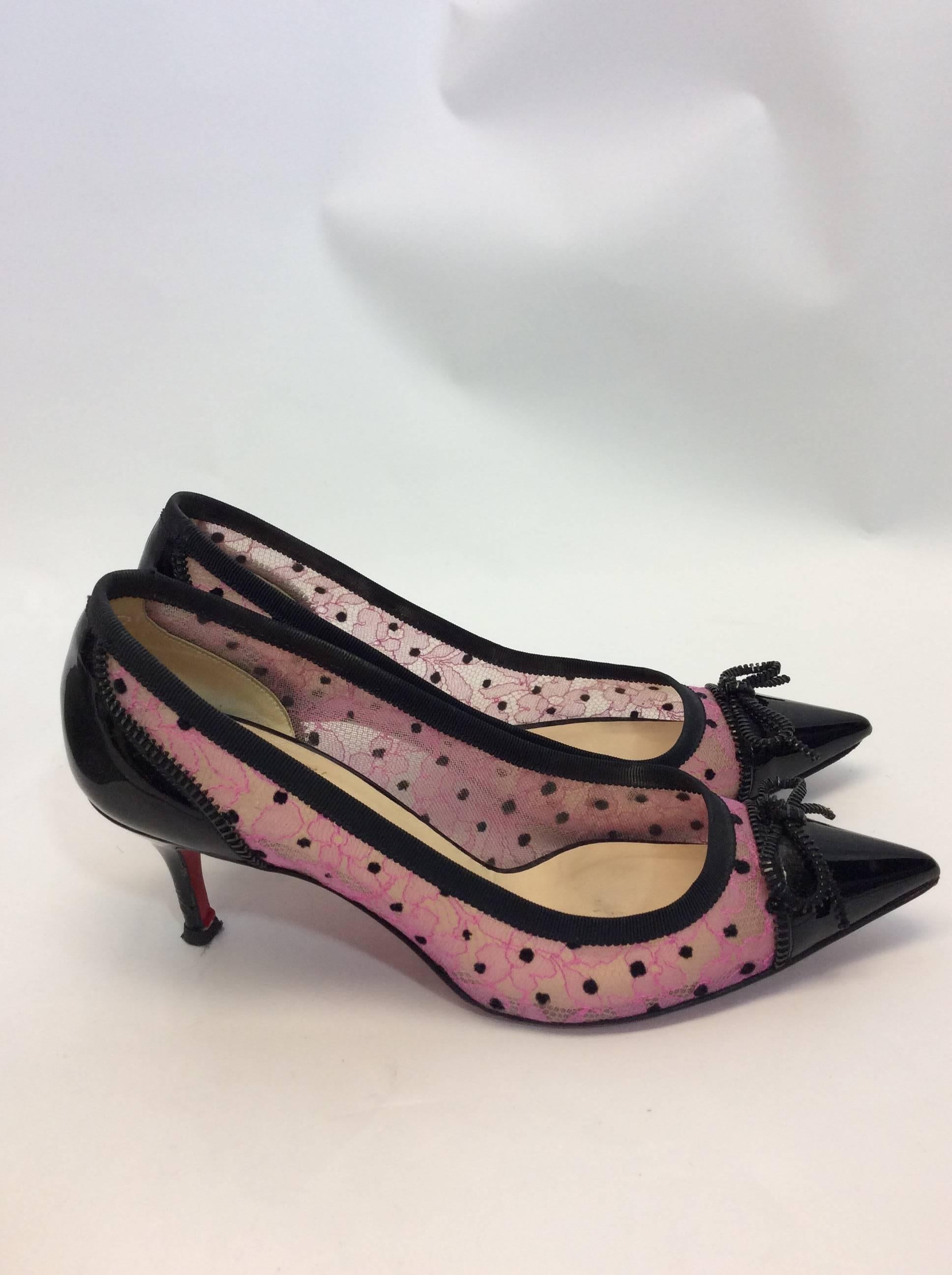Christian Louboutin Pink Lace Zipper Detail Heels In Excellent Condition For Sale In Narberth, PA