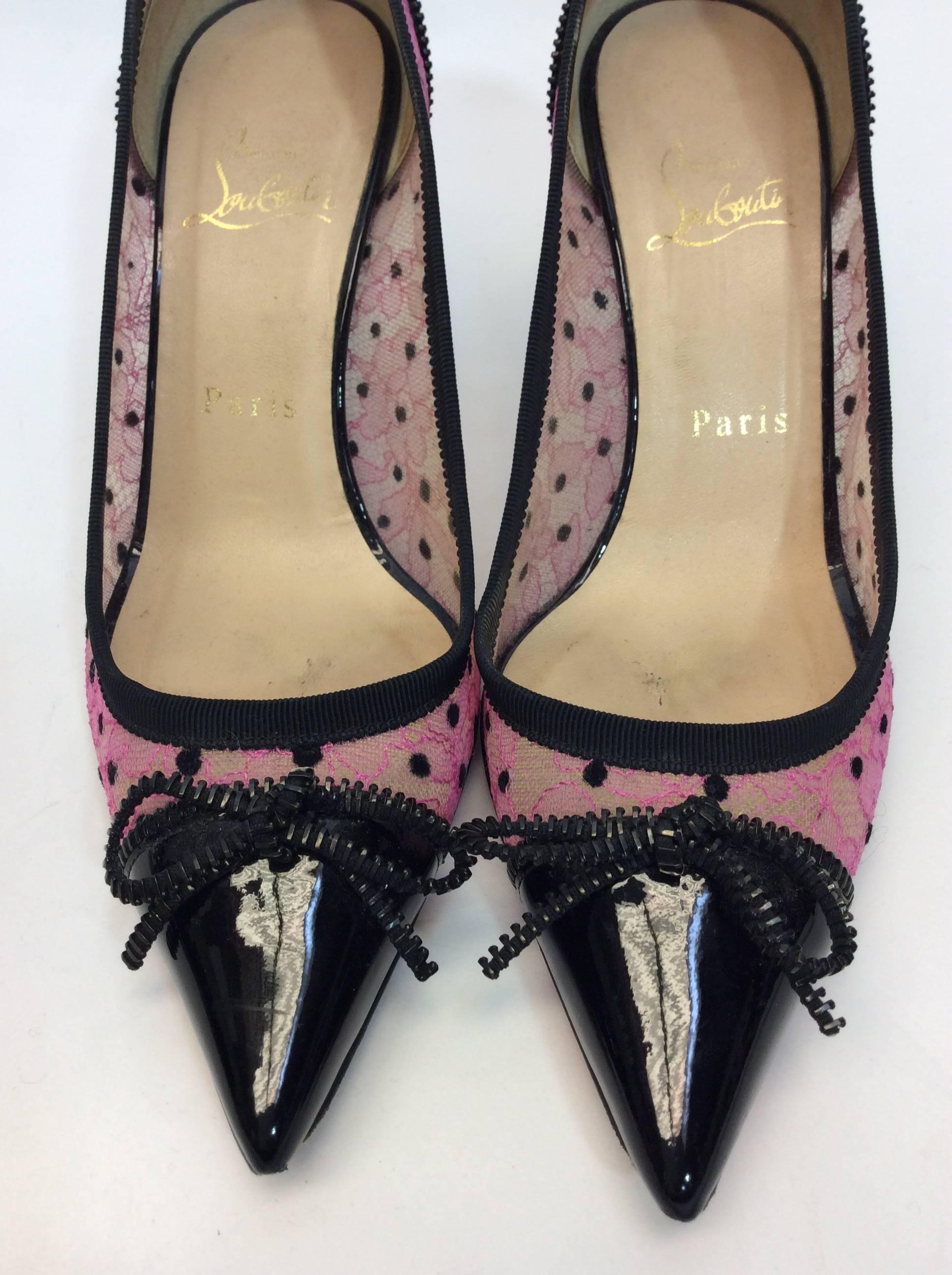 Christian Louboutin Pink Lace Zipper Detail Heels For Sale 1