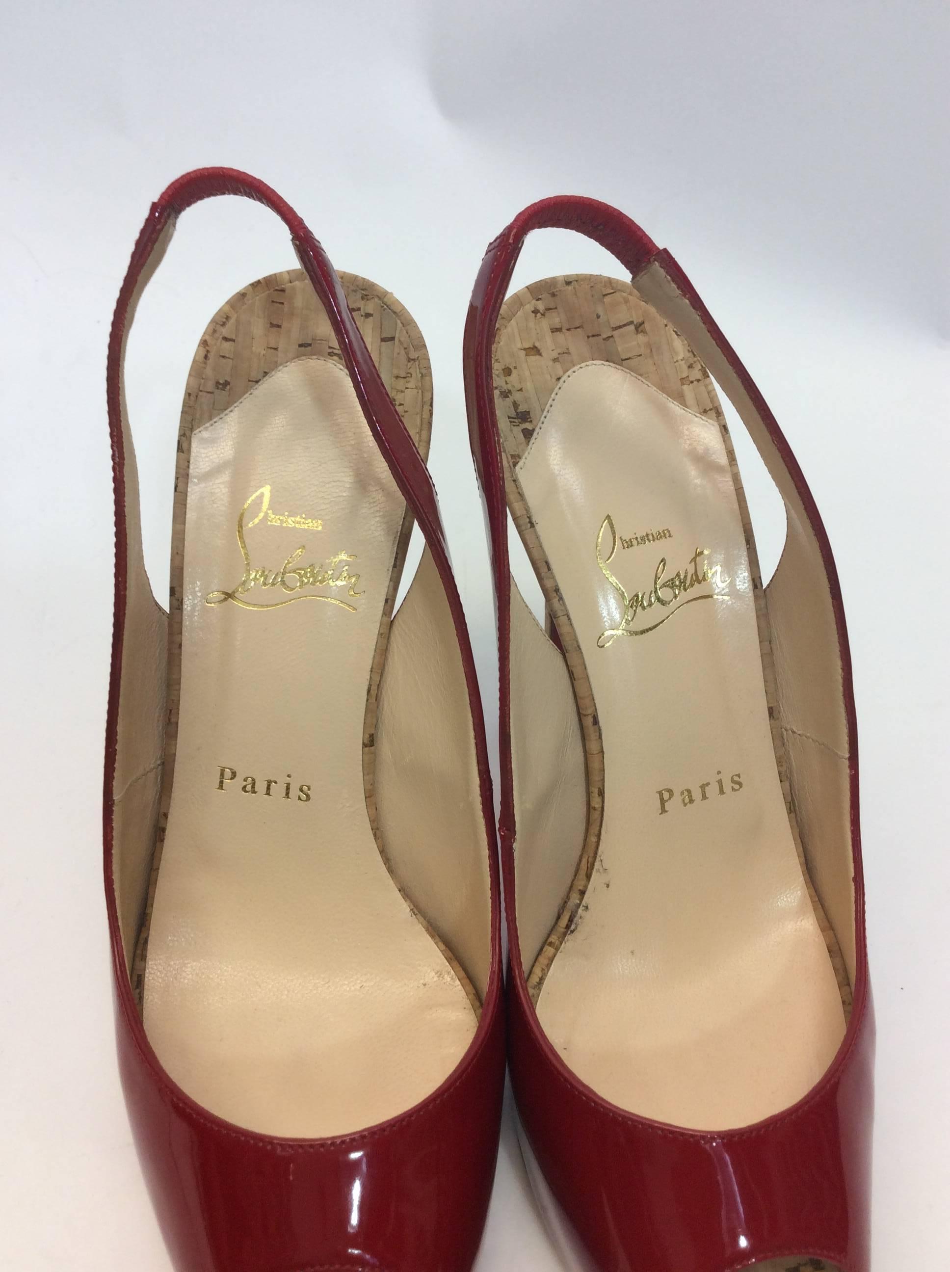 Christian Louboutin Patent Leather Peep Toe Pumps In Excellent Condition For Sale In Narberth, PA