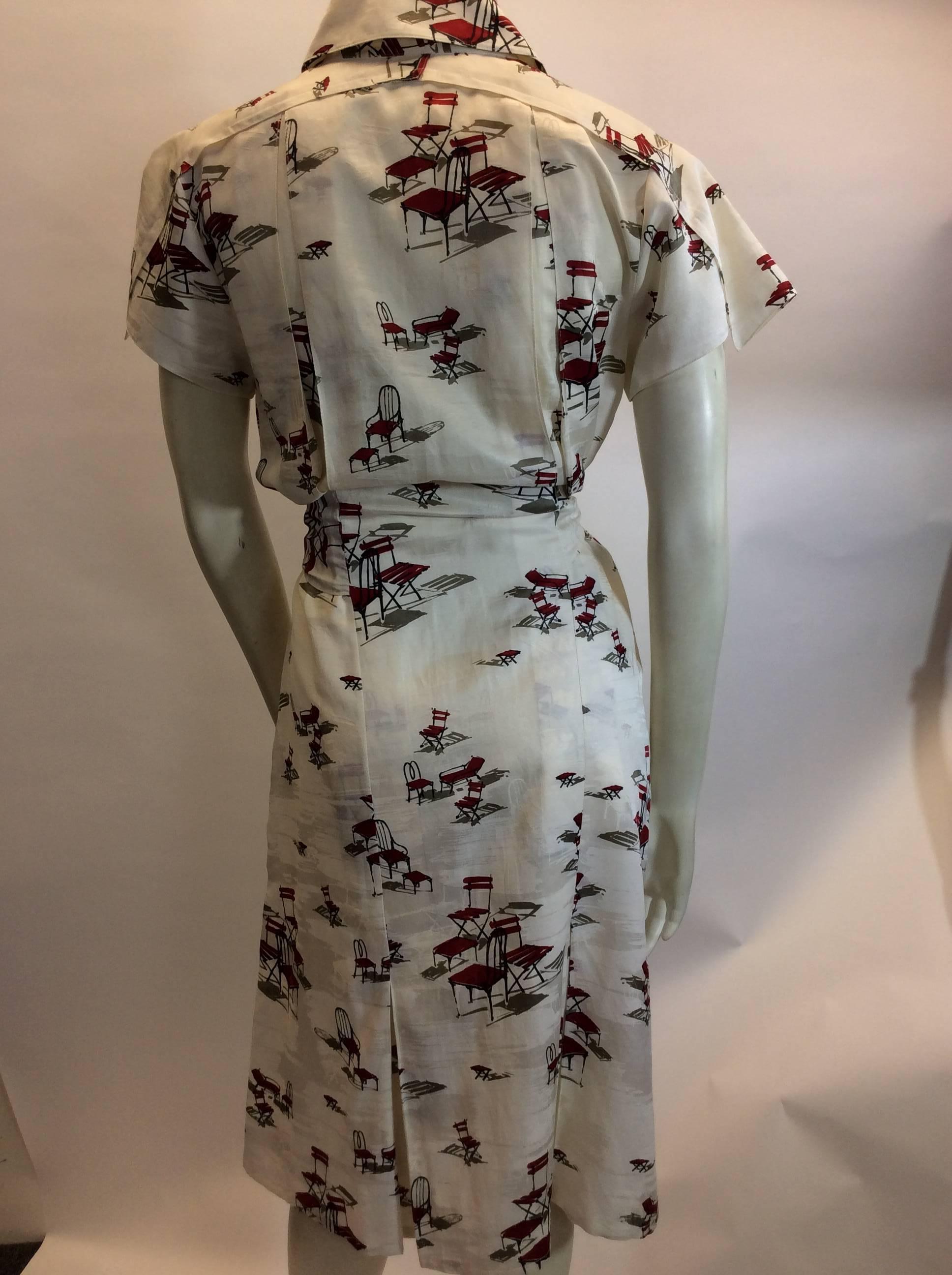 Gray Carolina Herrera Button Down Chair Print Dress For Sale