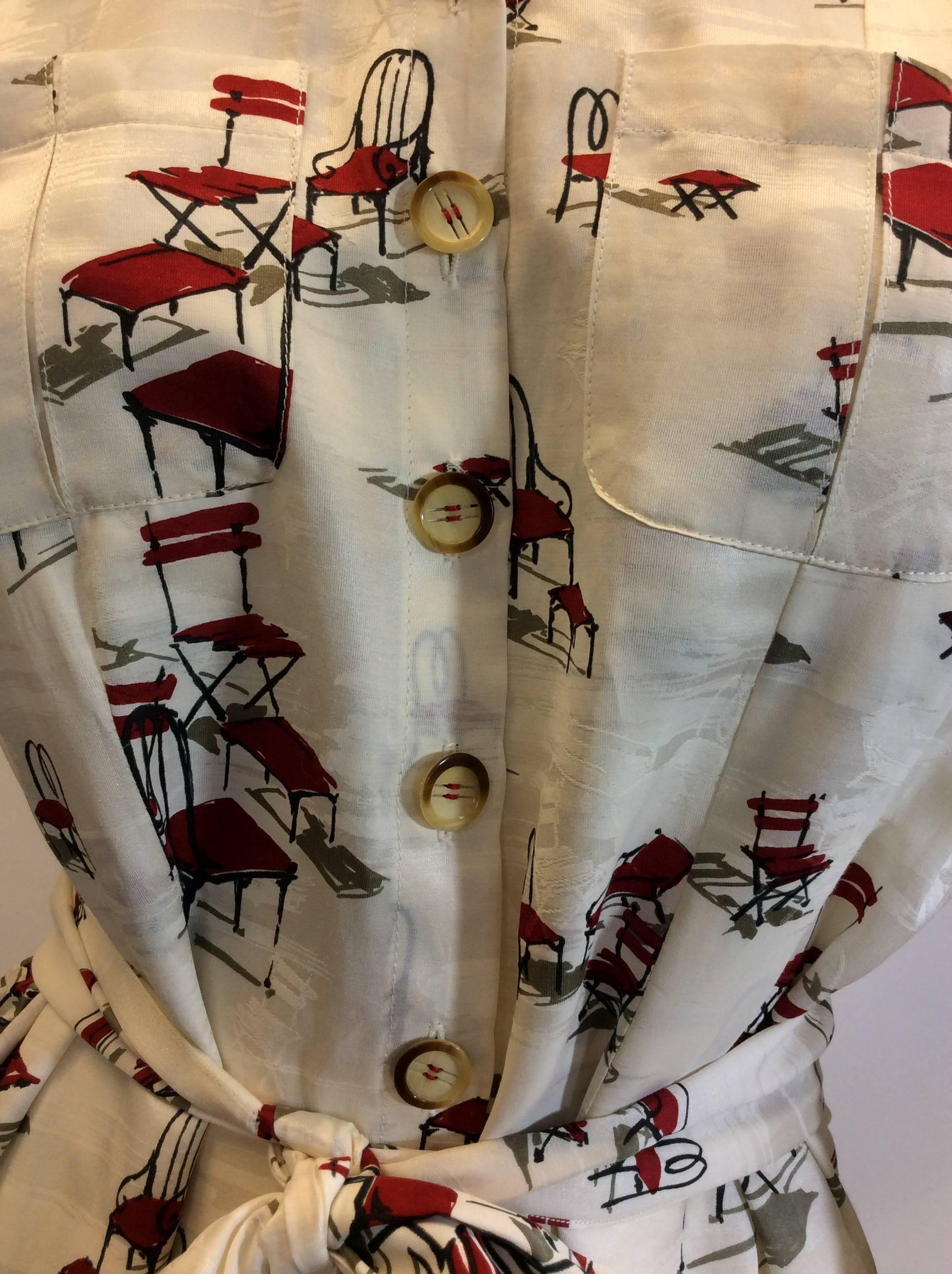 Carolina Herrera Button Down Chair Print Dress For Sale 1