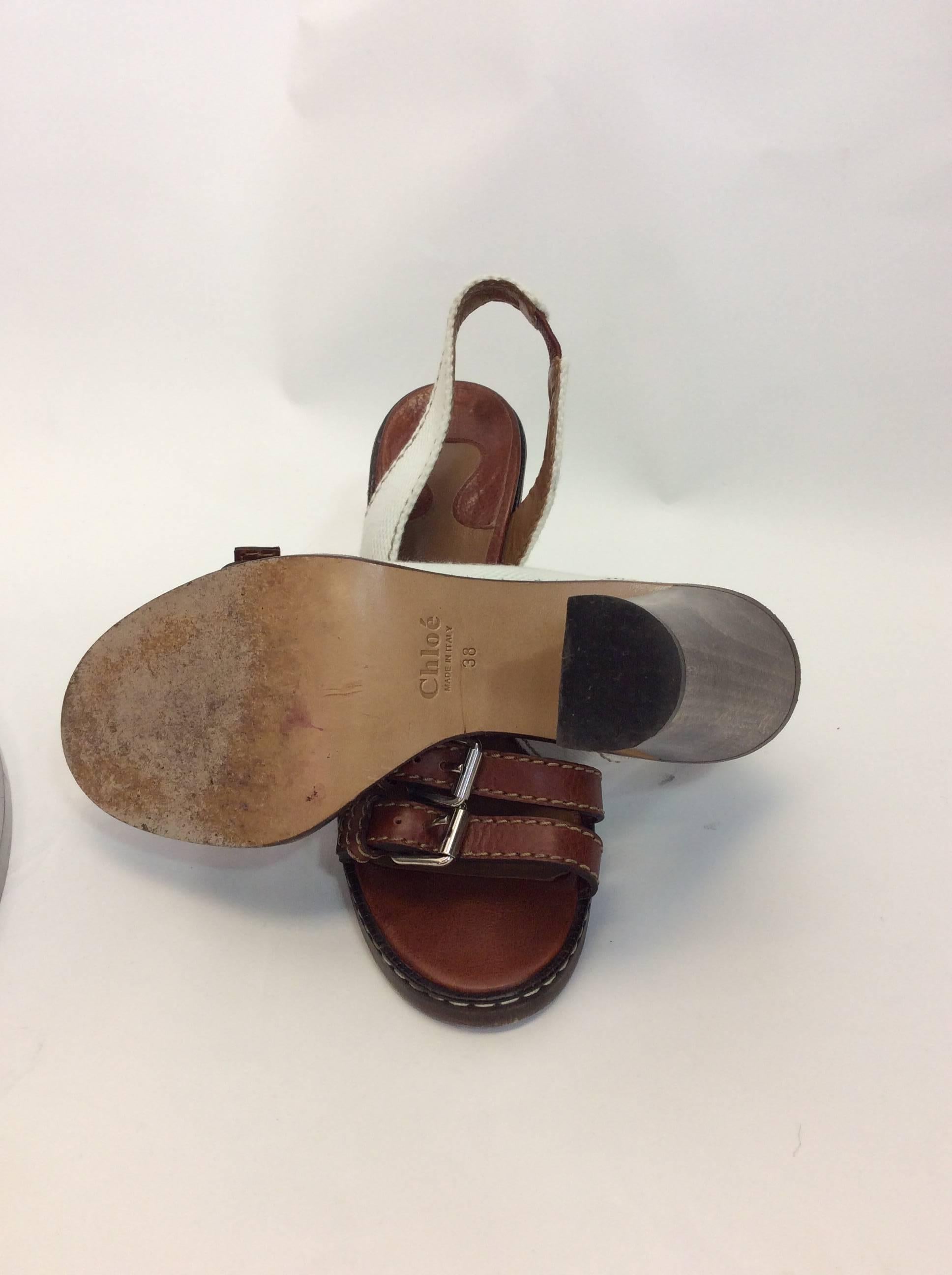 Chloe Leather Buckle Canvas Heels In Excellent Condition For Sale In Narberth, PA