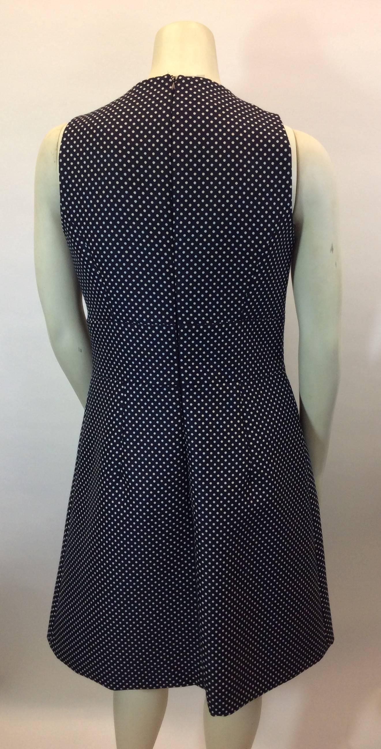 Michael Kors Navy Polka Dot Wool Dress  In Excellent Condition For Sale In Narberth, PA