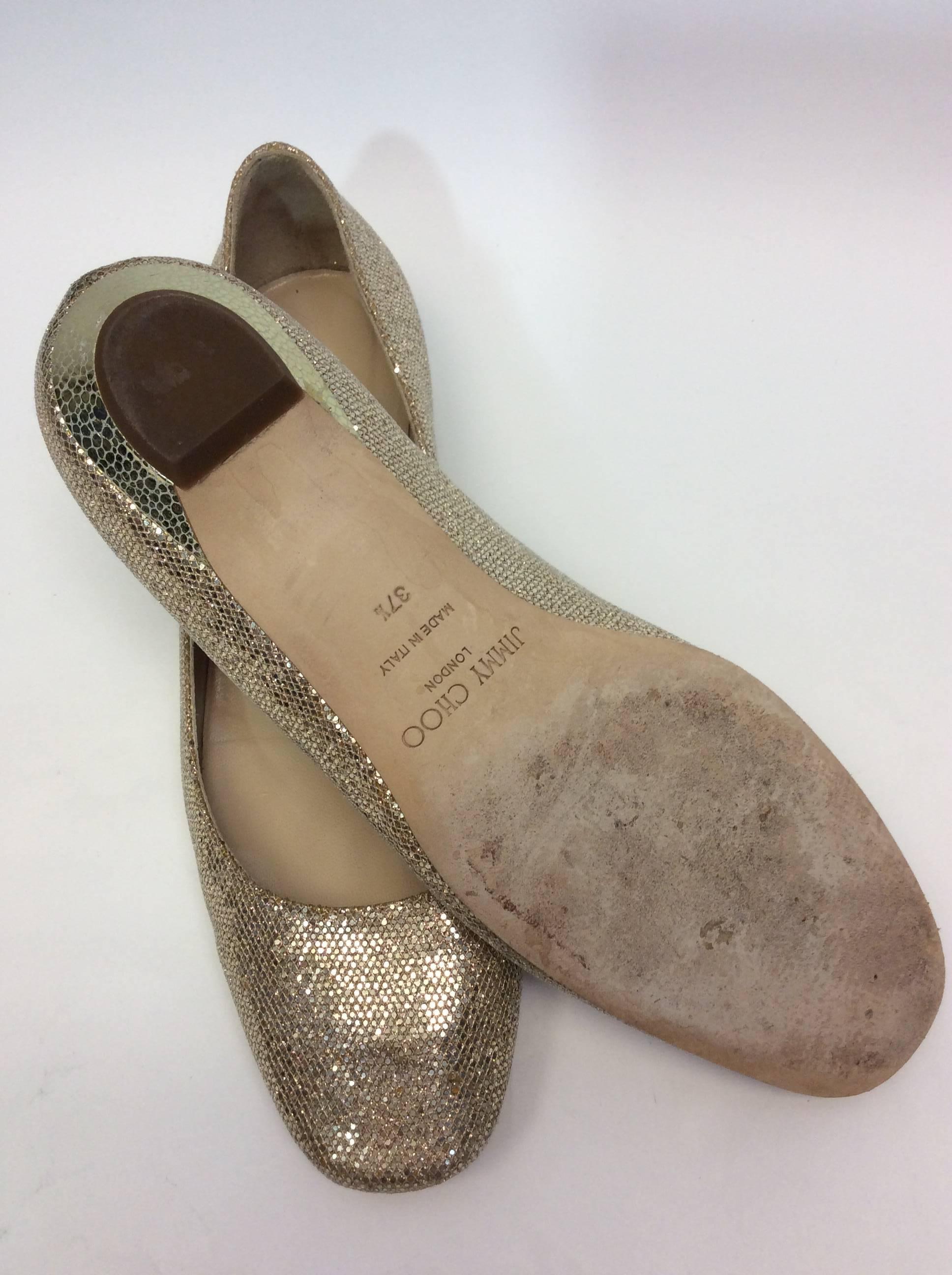 Brown Jimmy Choo Gold Shimmer Metallic Flats For Sale