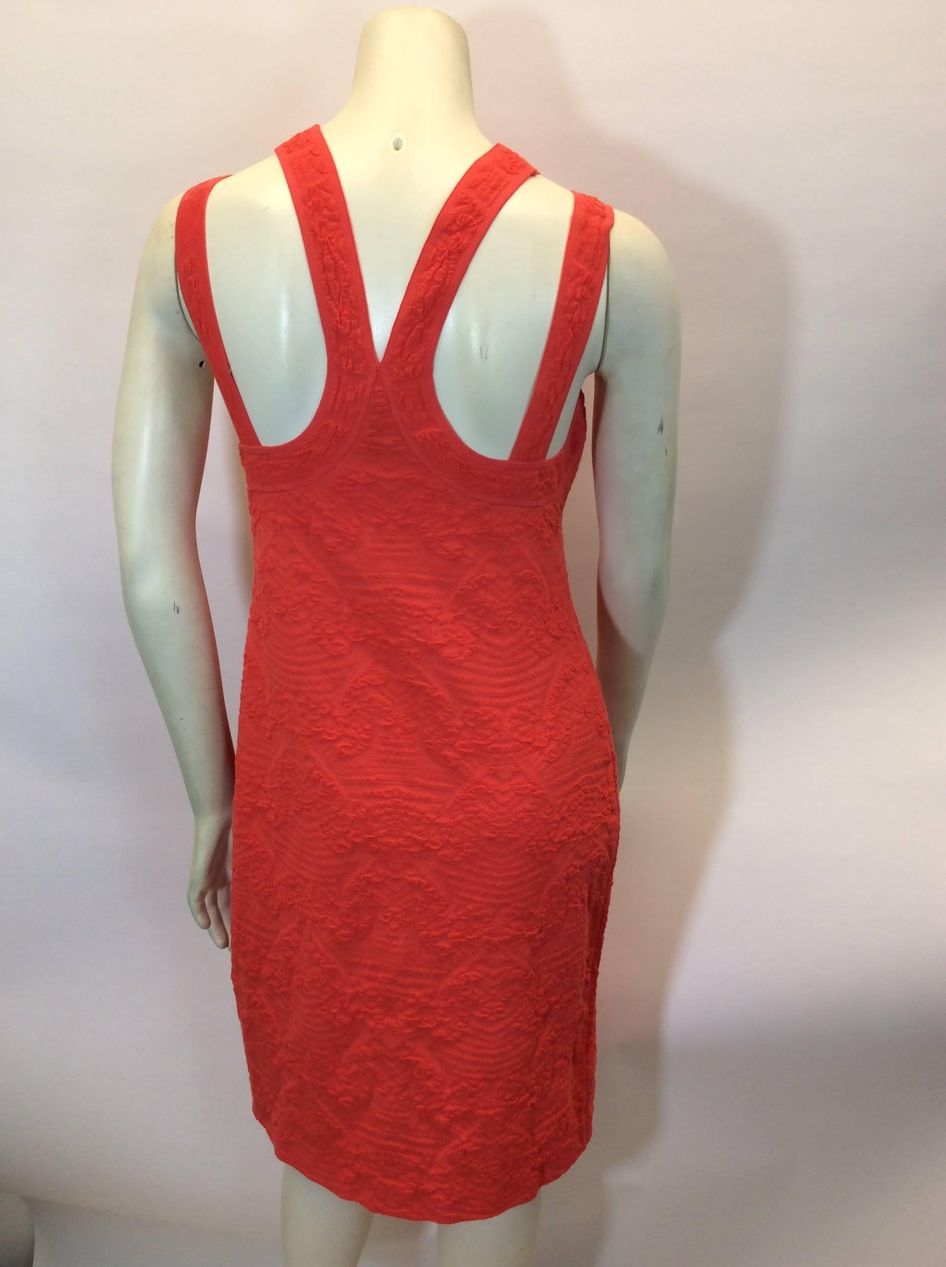 Missoni Coral Textured Stretch Dress In Excellent Condition In Narberth, PA