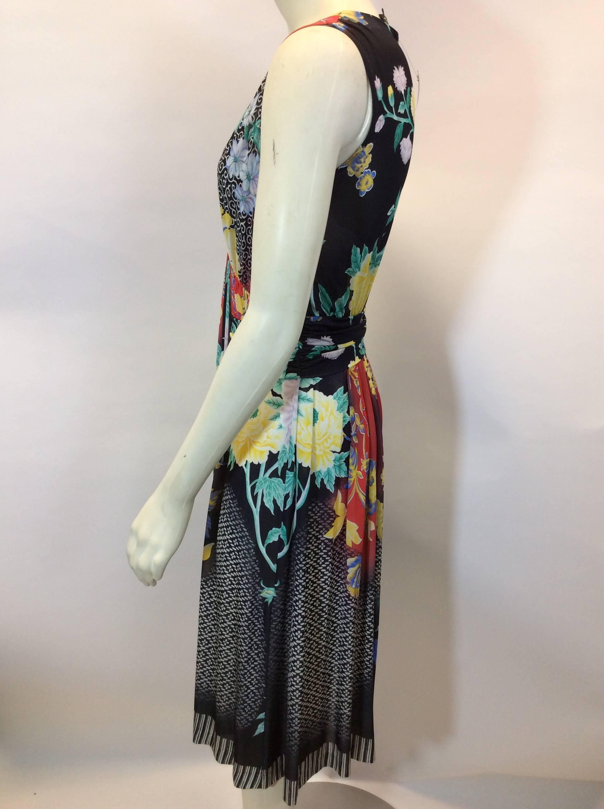 Black Etro Stretch Floral Printed Drape Dress For Sale