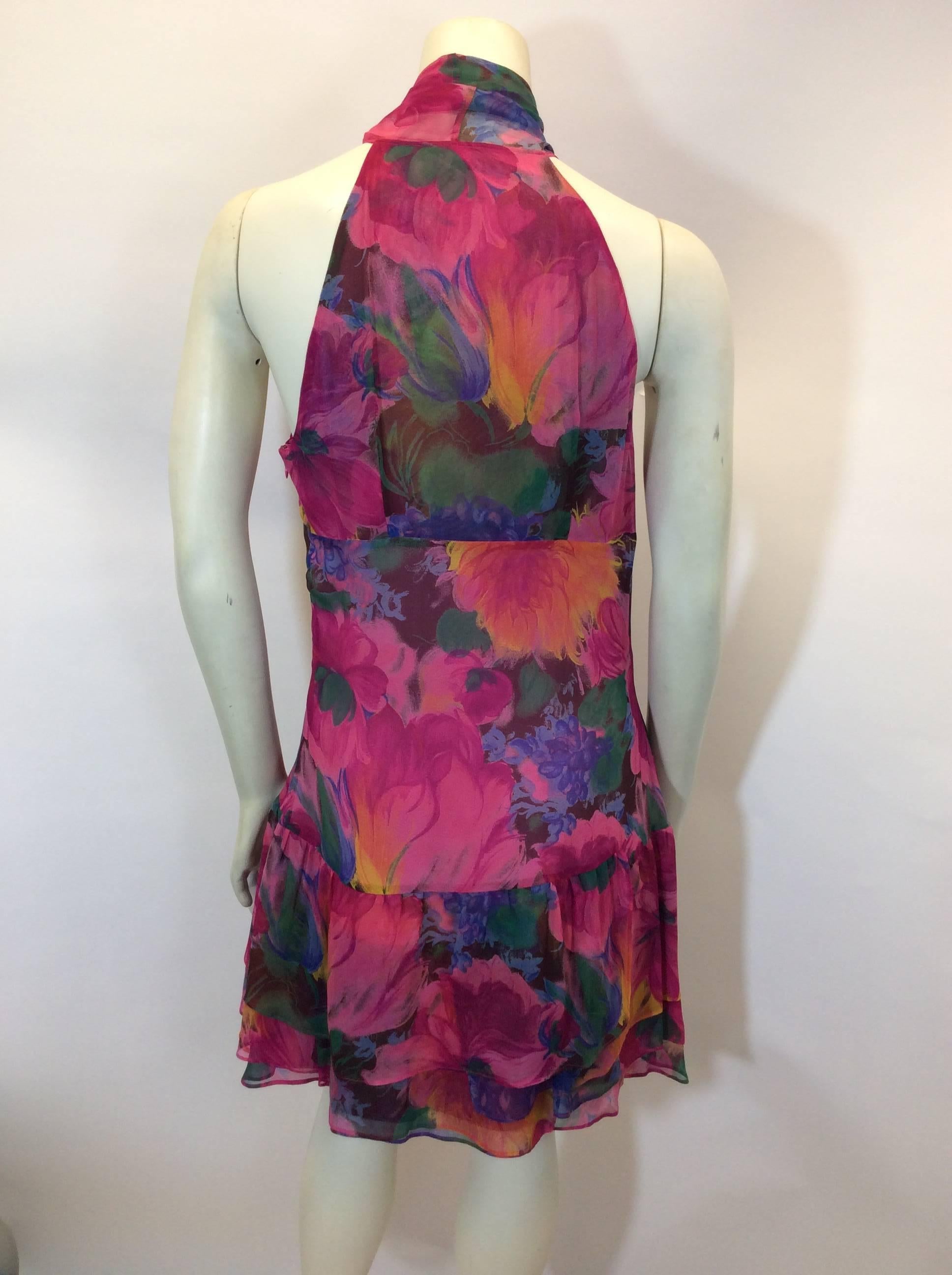 Dolce & Gabanna Floral Chiffon Ruffle Dress with Scarf In Excellent Condition For Sale In Narberth, PA
