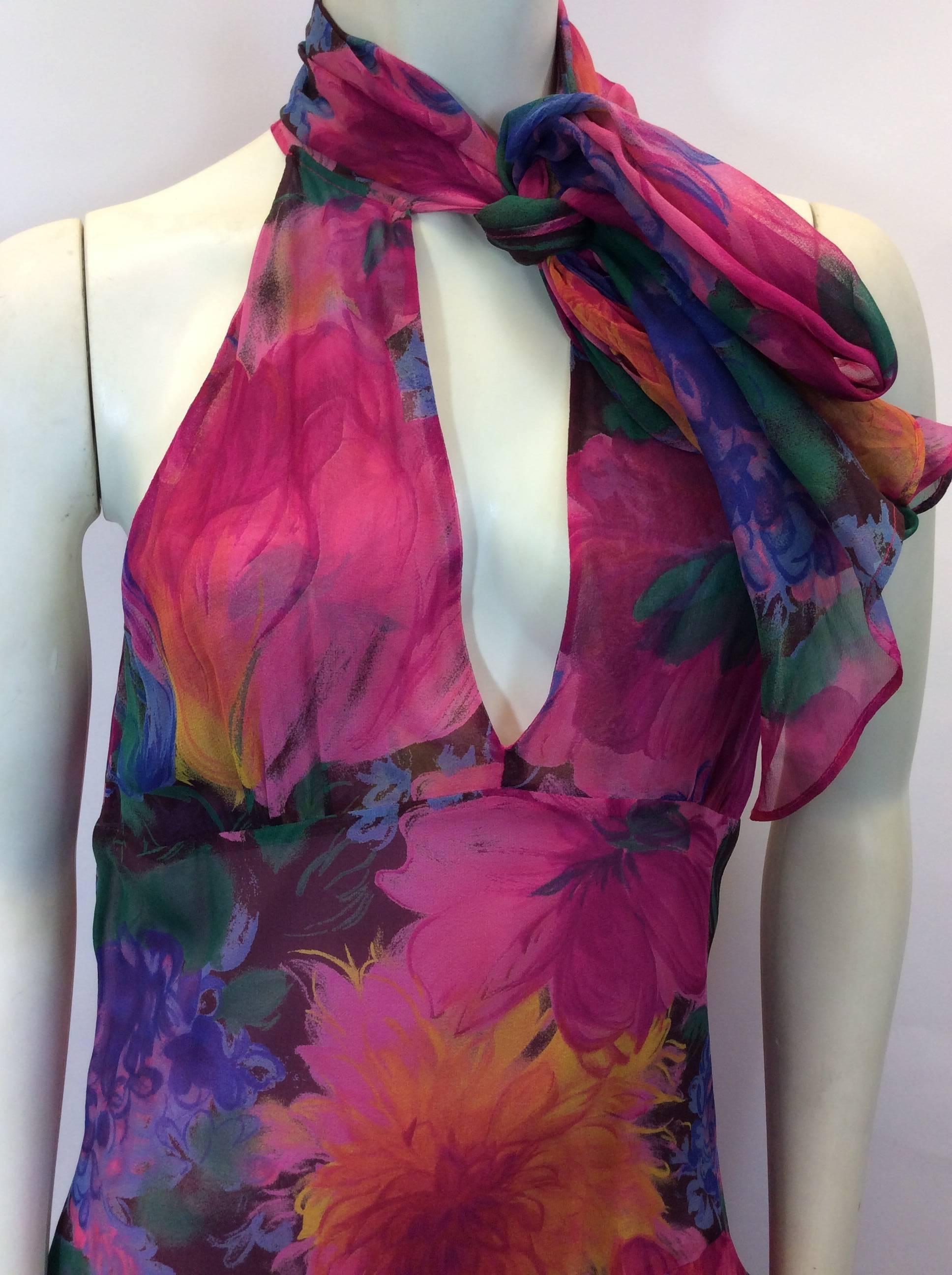 Dolce & Gabanna Floral Chiffon Ruffle Dress with Scarf For Sale 1