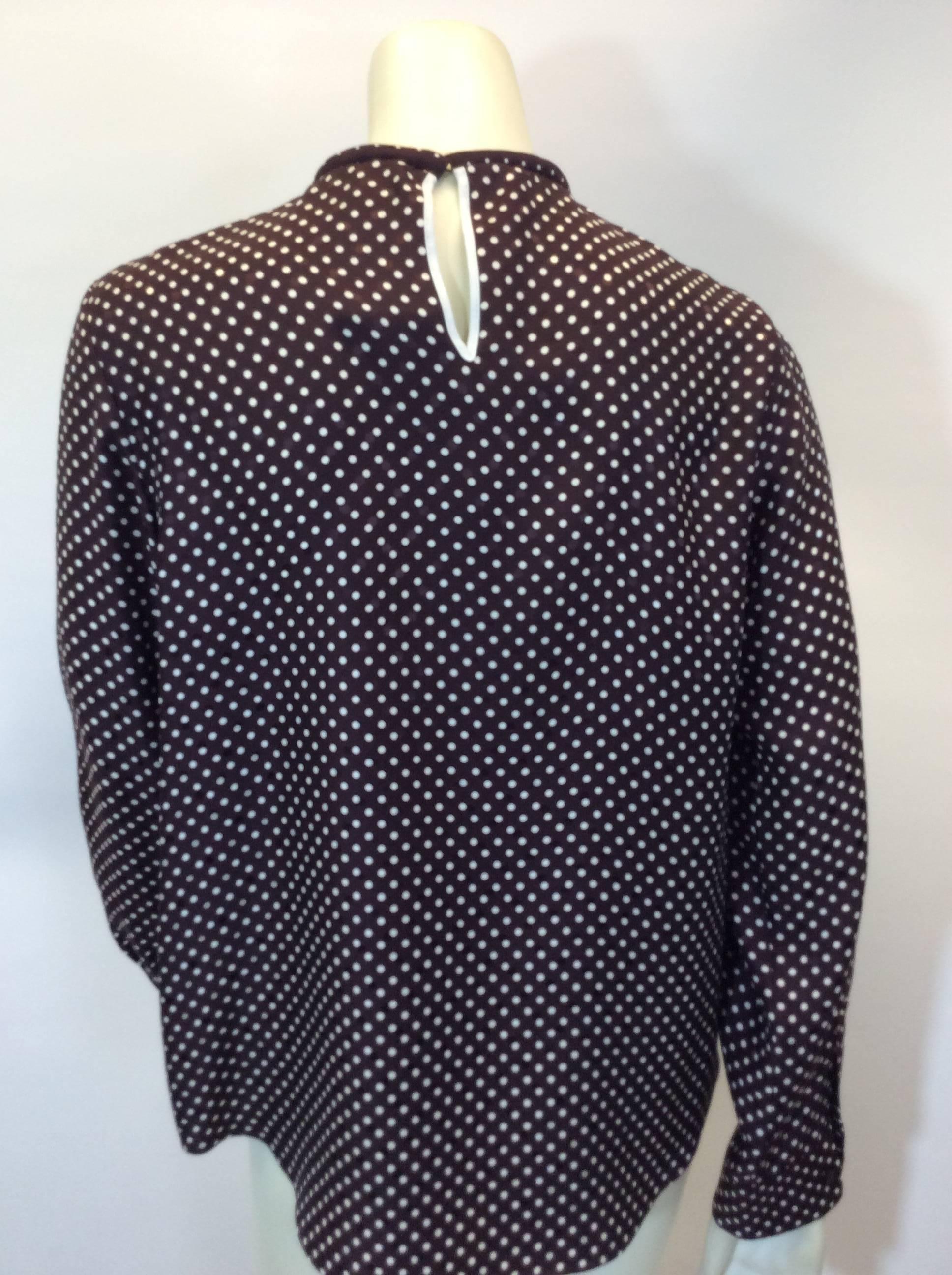 Chloe Brown Polka Dot Blouse with Neck Tie In Excellent Condition For Sale In Narberth, PA