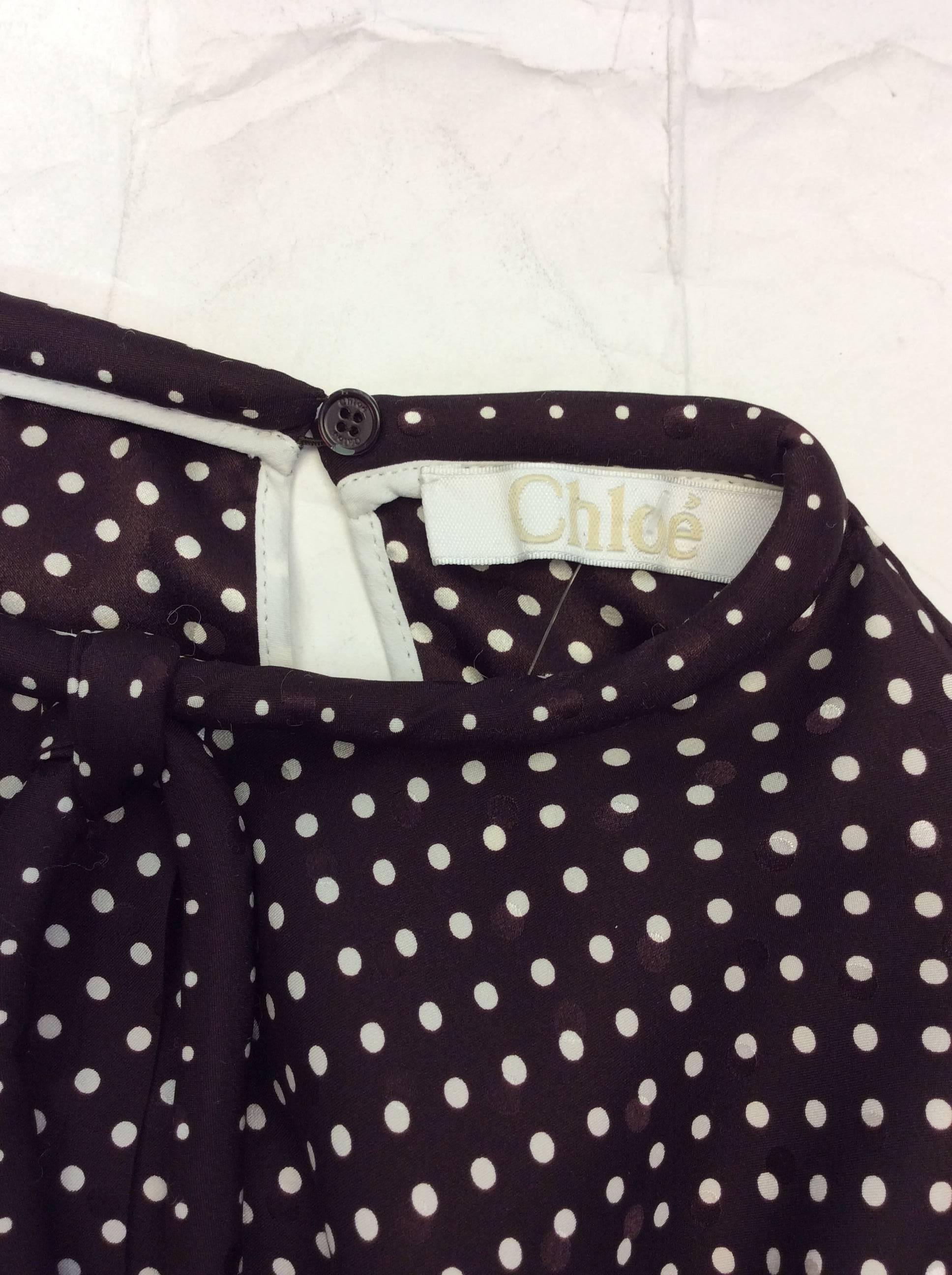 Women's Chloe Brown Polka Dot Blouse with Neck Tie For Sale