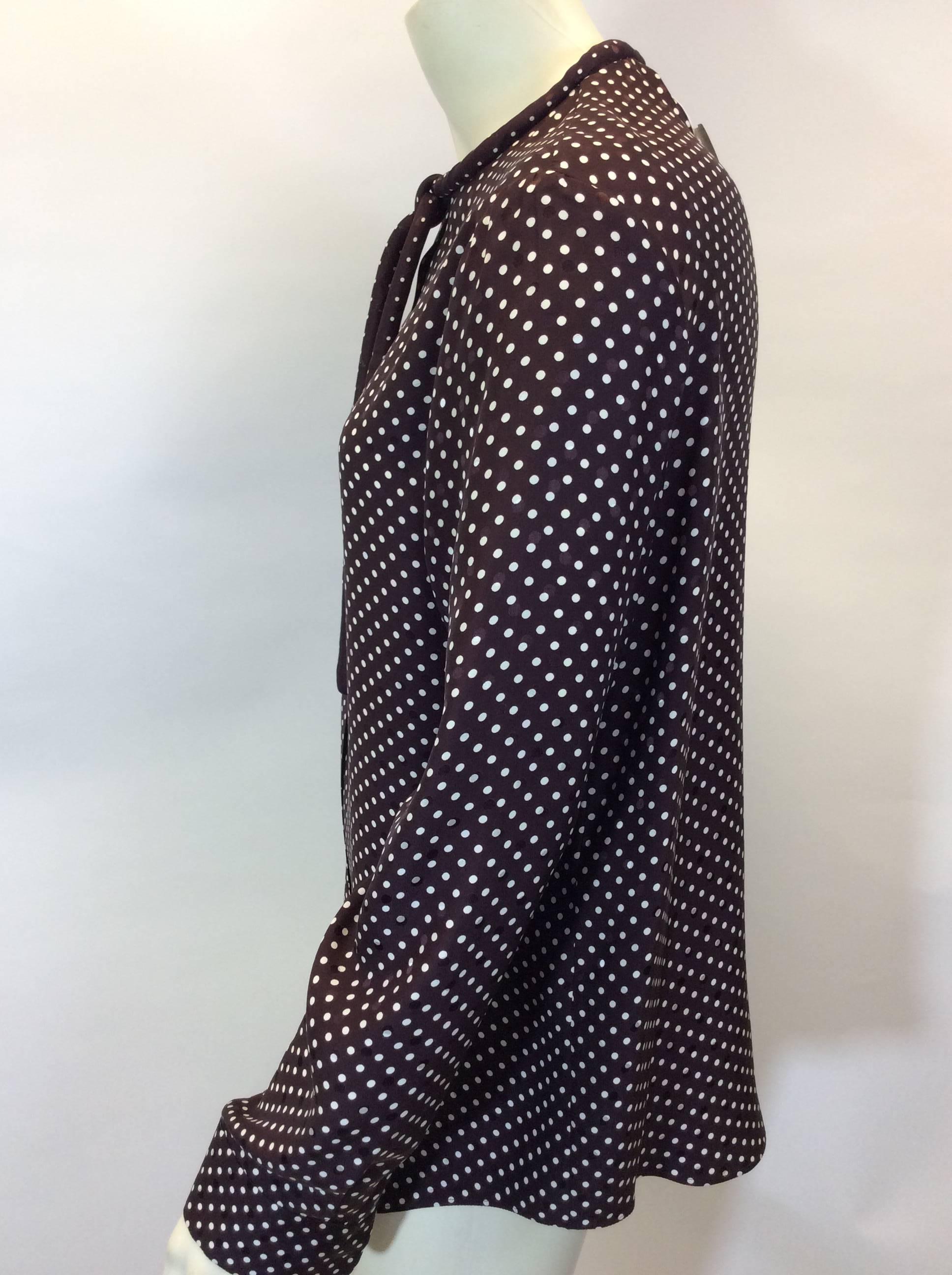 Black Chloe Brown Polka Dot Blouse with Neck Tie For Sale