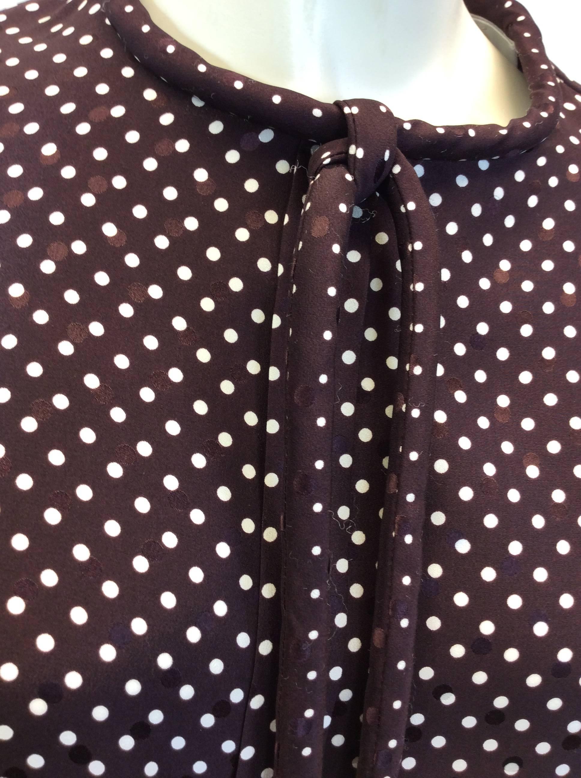 Chloe Brown Polka Dot Blouse with Neck Tie For Sale 1
