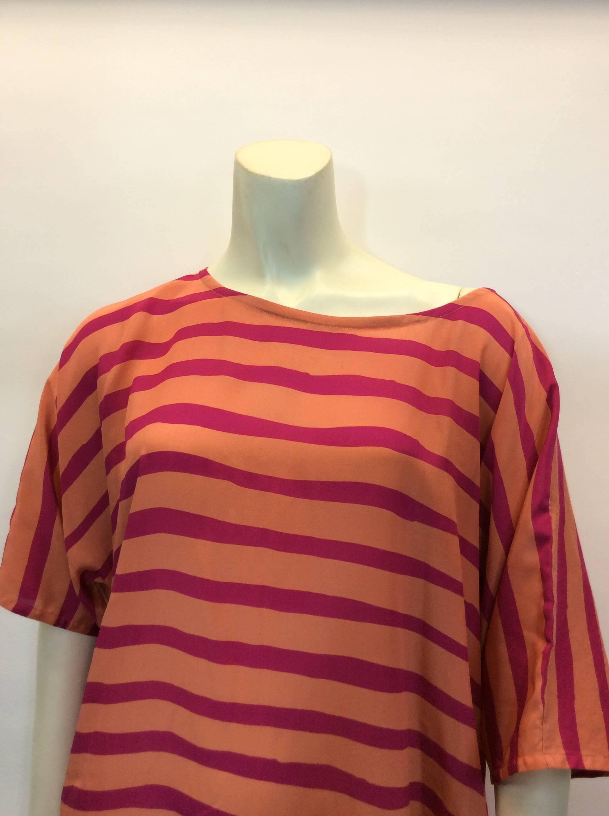 Women's Sonia By Sonia Rykiel Coral Pink Stripe Silk Tunic For Sale