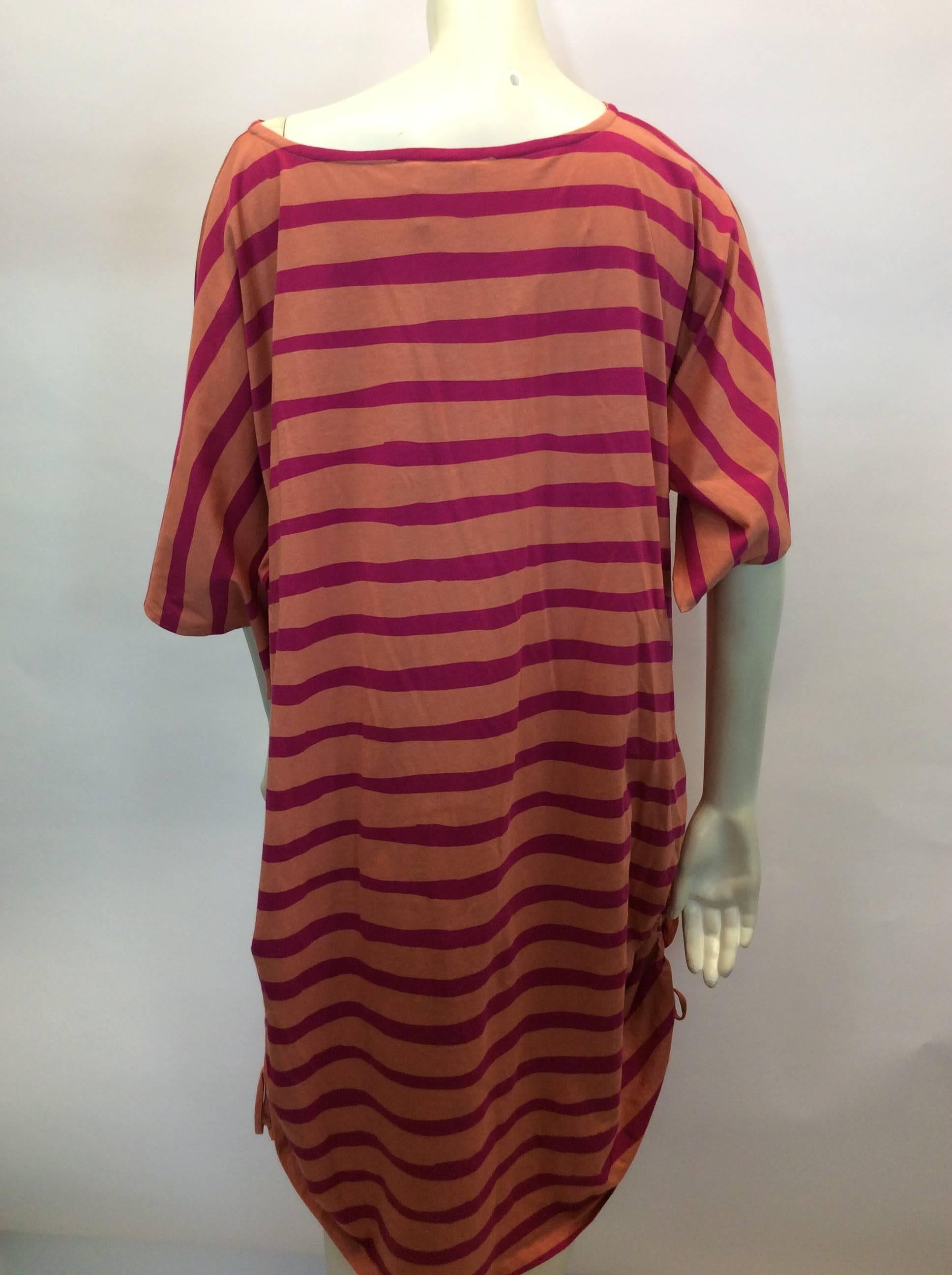 Brown Sonia By Sonia Rykiel Coral Pink Stripe Silk Tunic For Sale