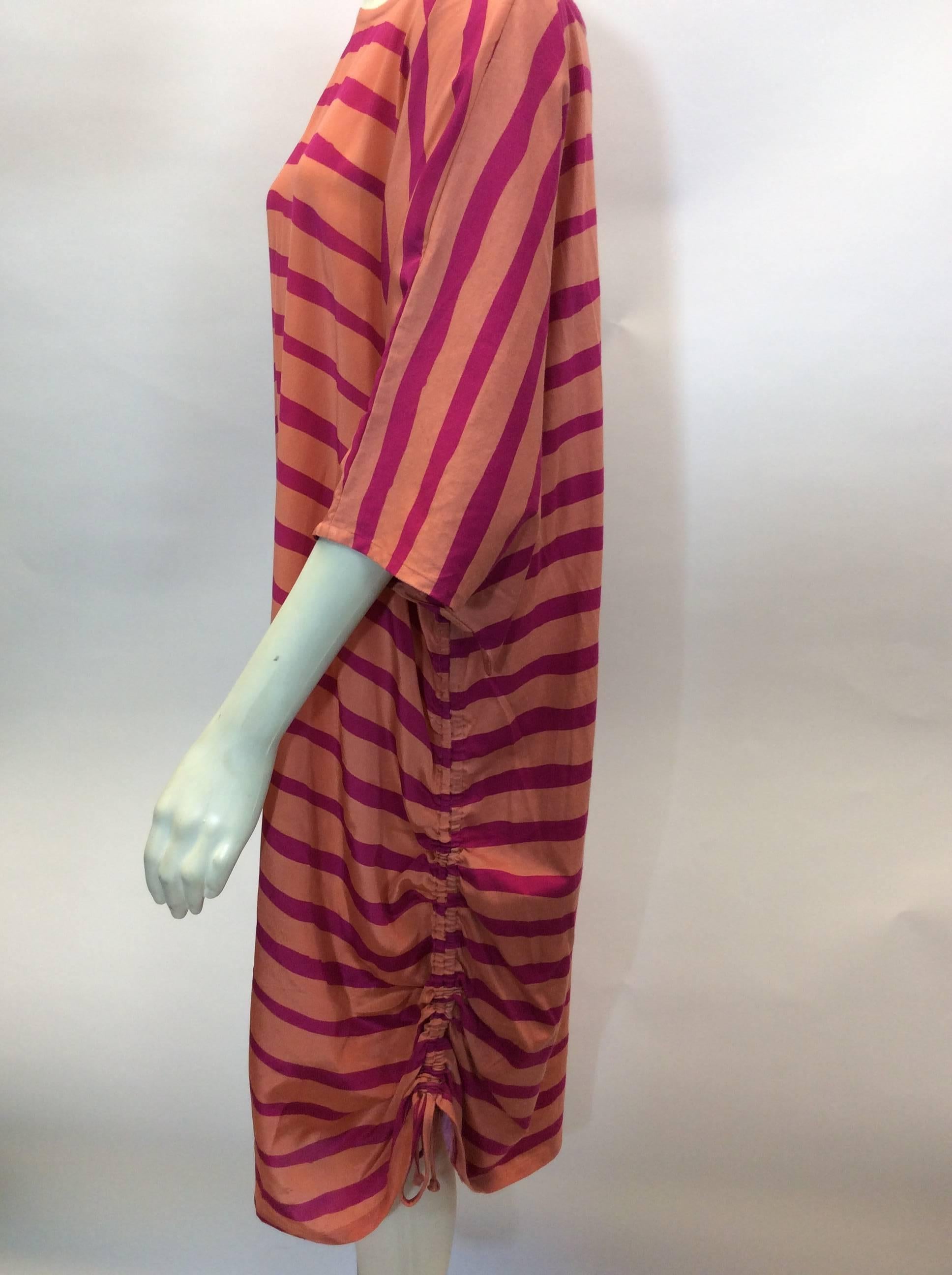 Sonia By Sonia Rykiel Coral Pink Stripe Silk Tunic In Excellent Condition For Sale In Narberth, PA