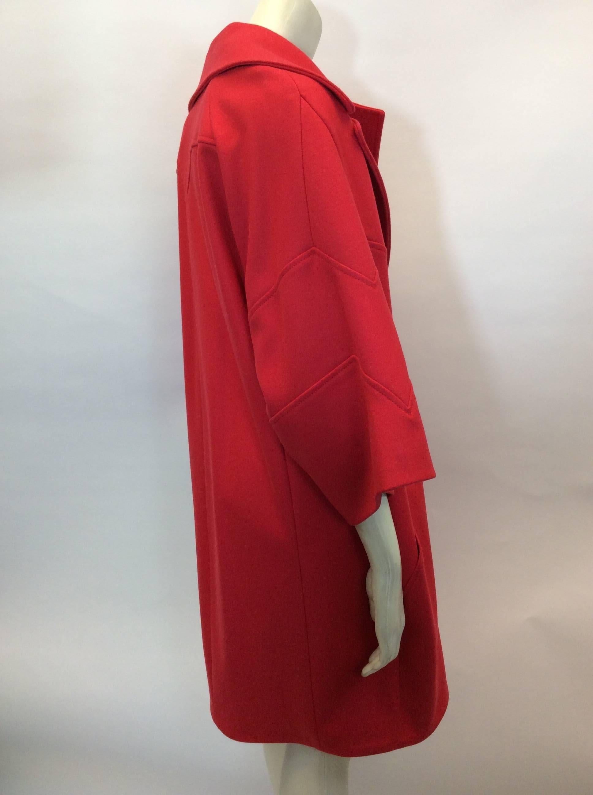 Versace Collection Red Large Collared Coat
Gold interior hidden snap button closures
$599
Size 48
Made in Romania
Large oversized collar
Wool & Viscose
Fully lined
