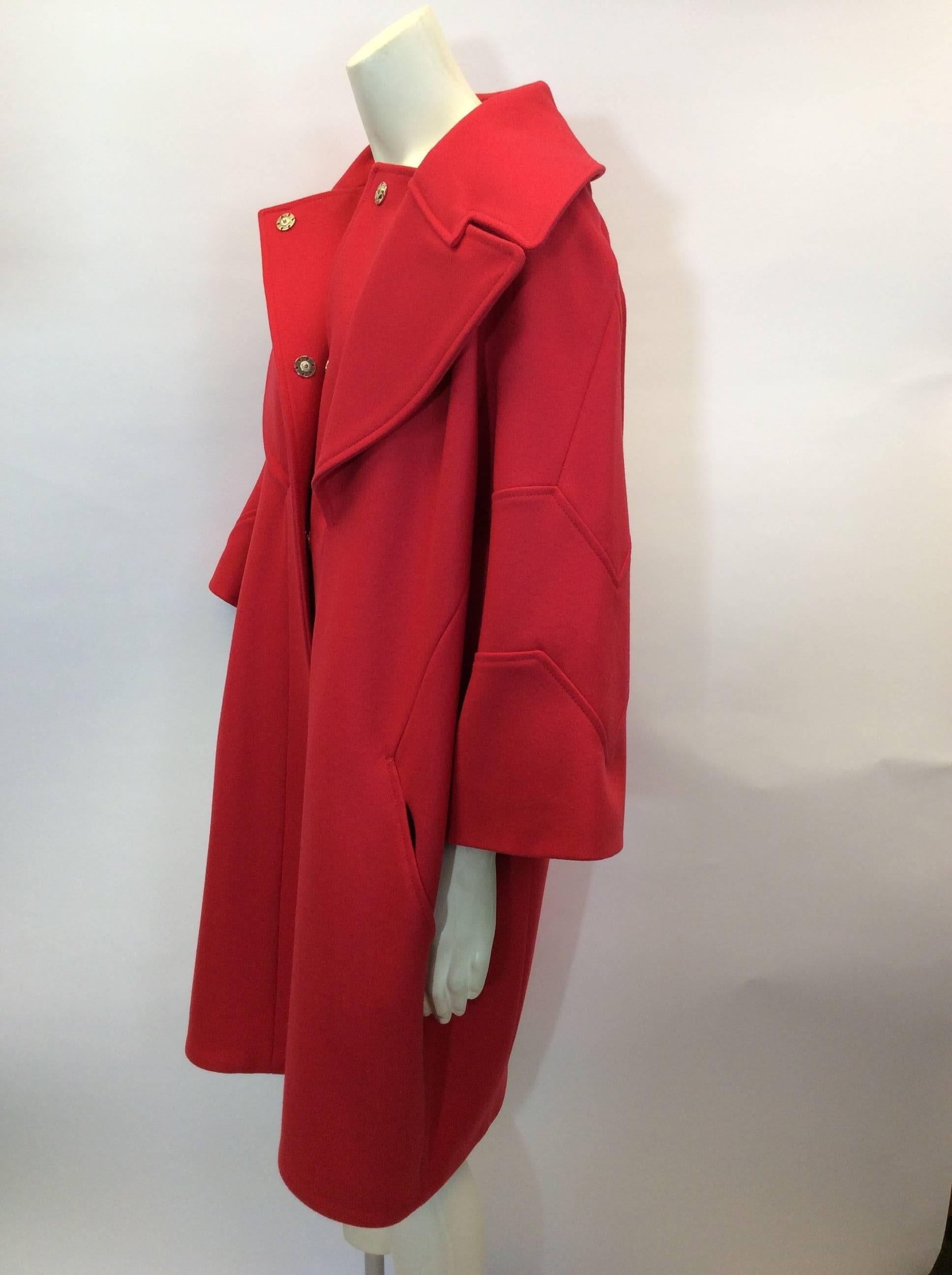 Women's Versace Collection Red Large Collared Coat For Sale