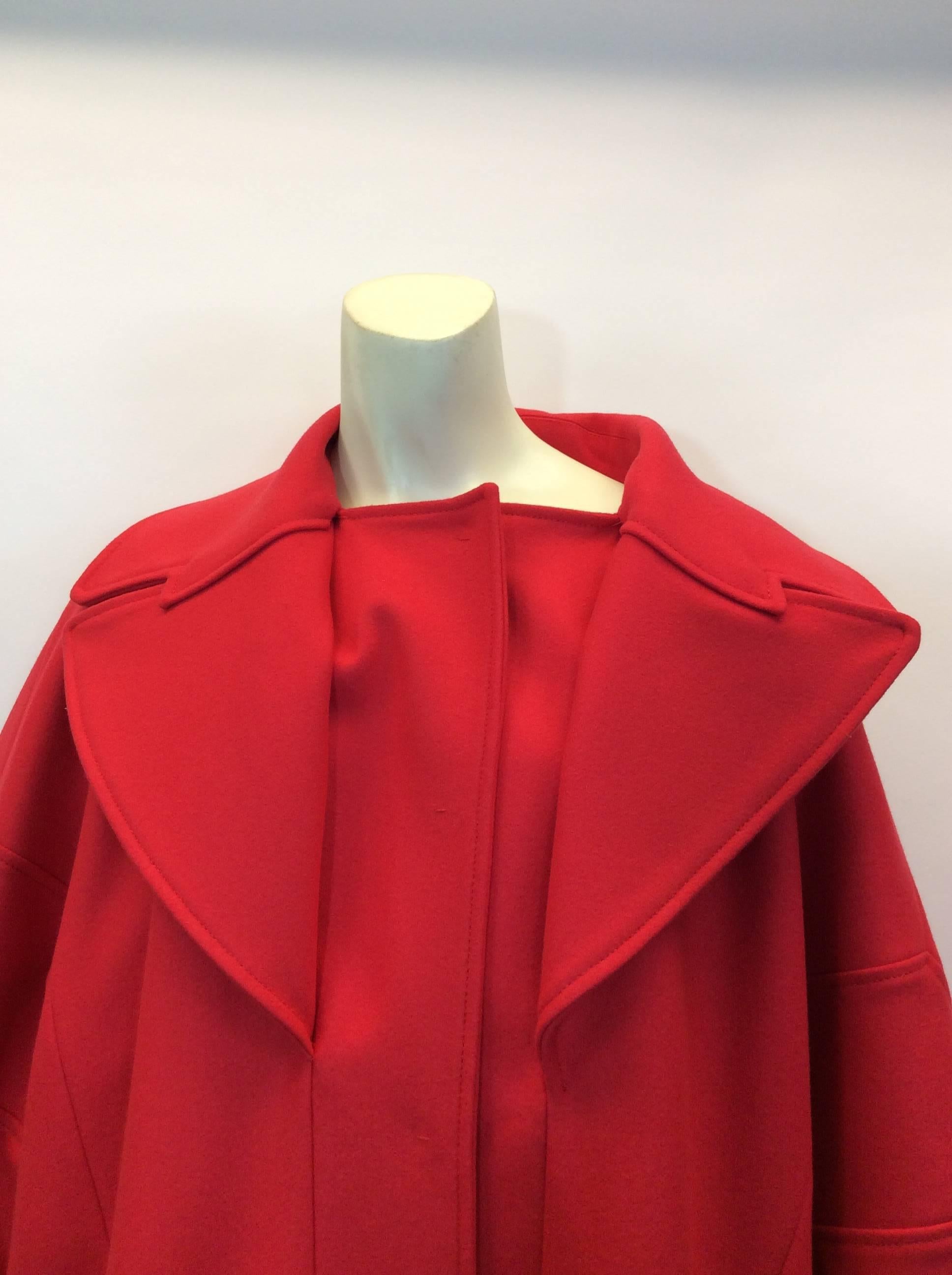 Versace Collection Red Large Collared Coat For Sale 1