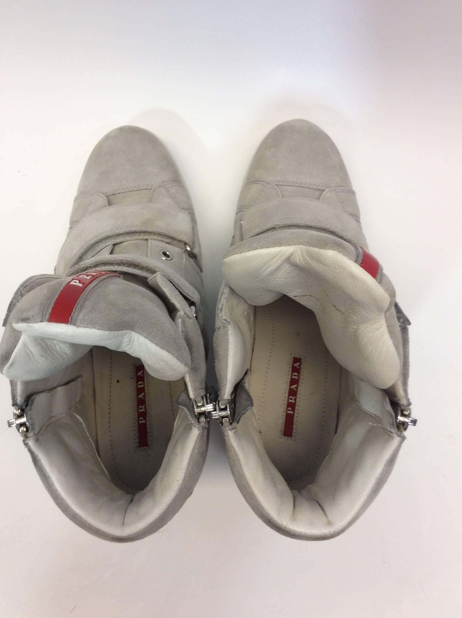 Prada Grey Suede Zipped Platform Sneakers For Sale 1