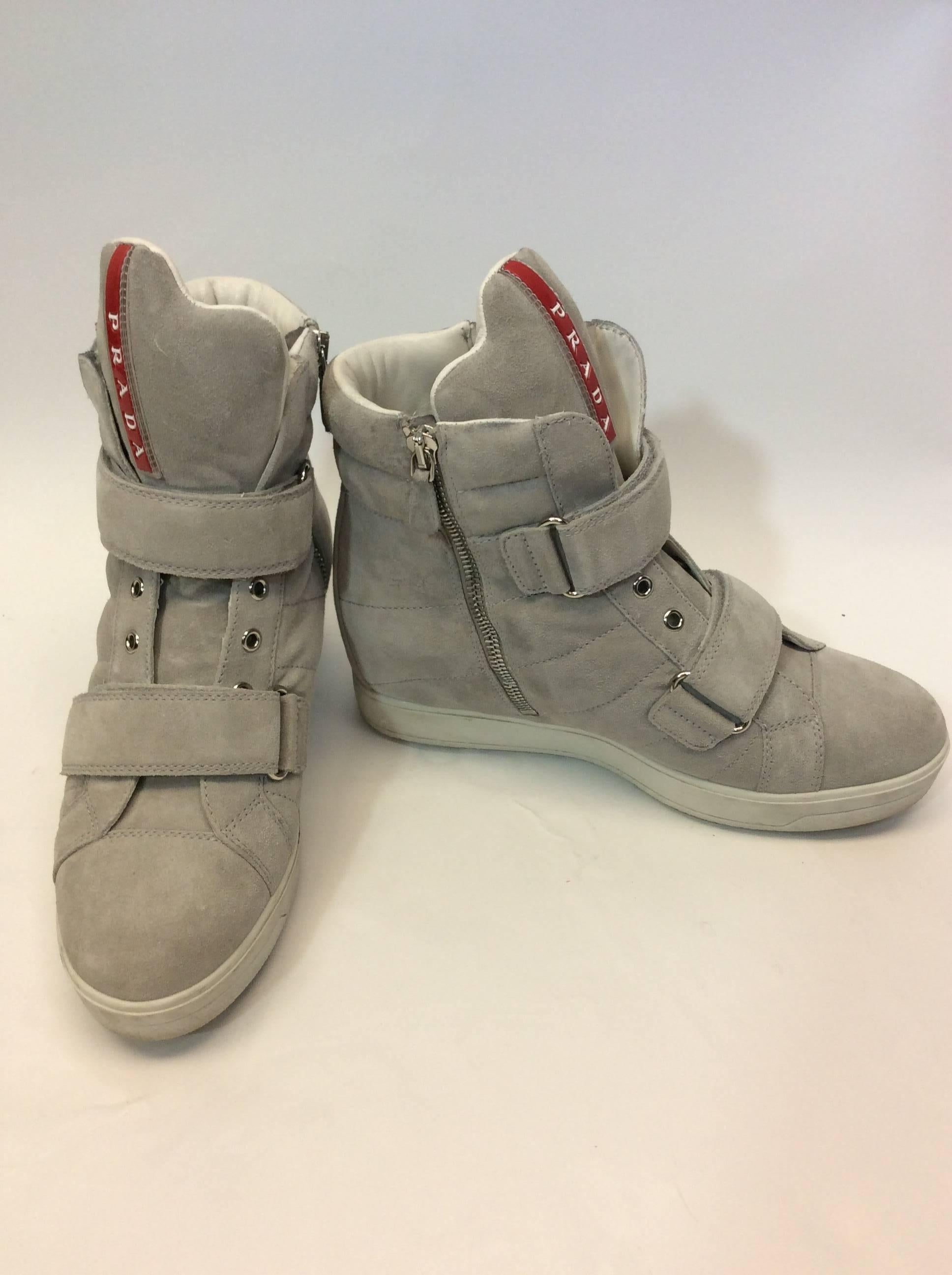 Gray Prada Grey Suede Zipped Platform Sneakers For Sale